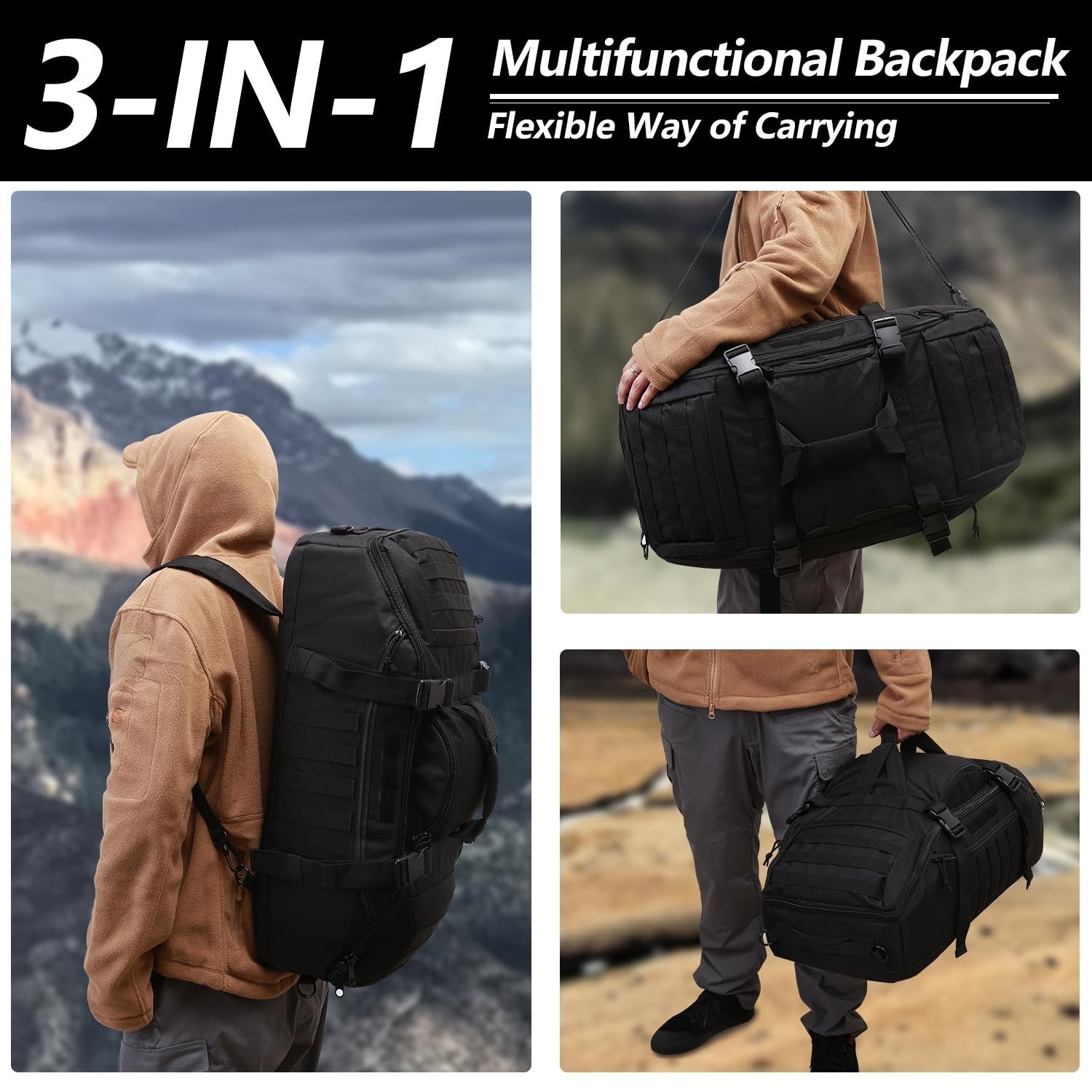 Large 65L Tactical Duffle Bag, 3 in 1 MOLLE Backpack for Sports, Gym & Outdoor5