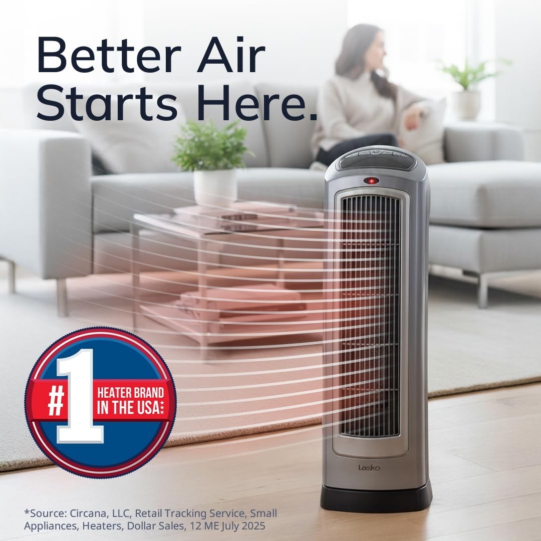Digital Ceramic Tower Heater with Remote Control, Adjustable Thermostat, 1500W,2