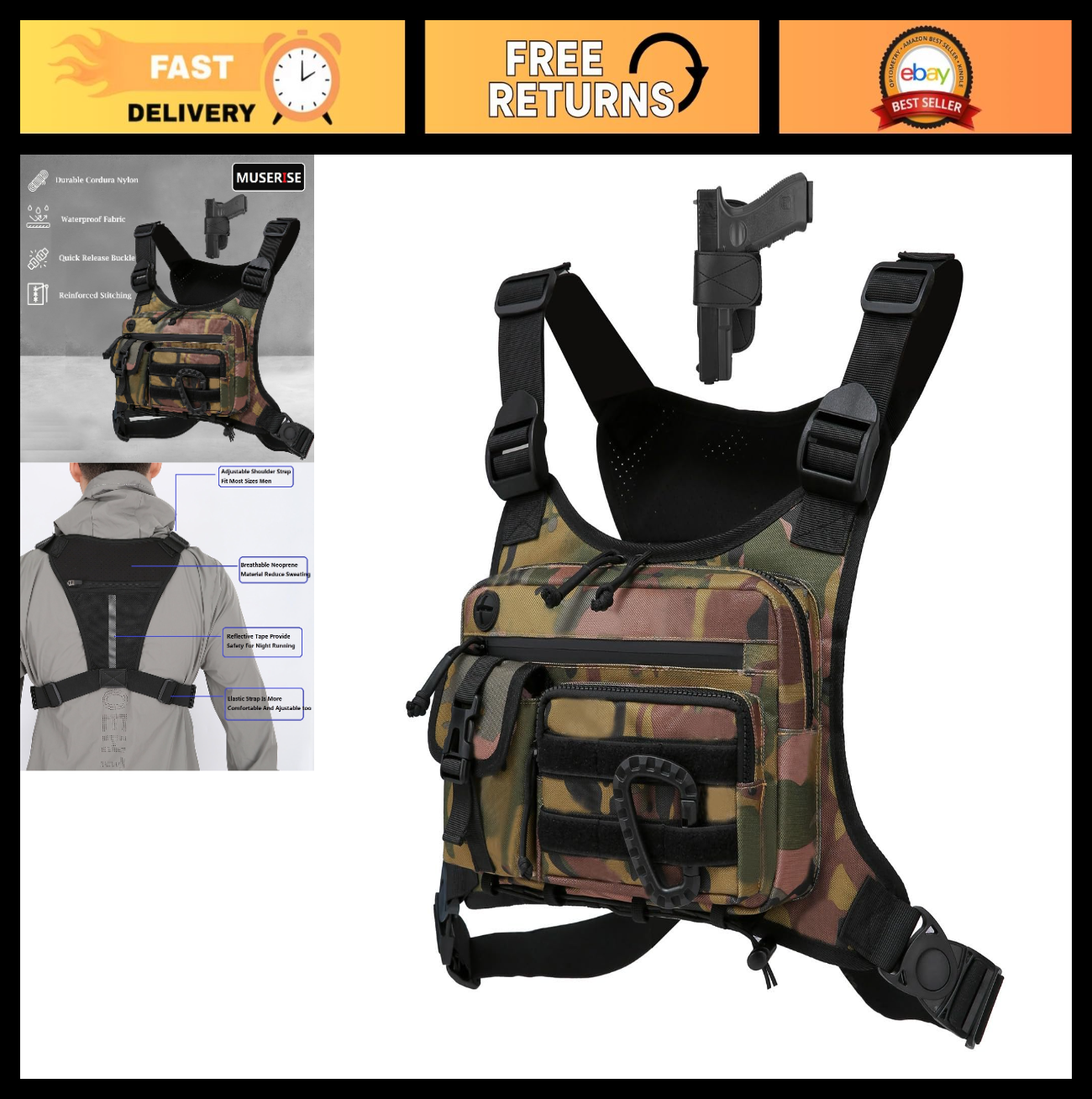 Tactical Chest Bag for Men & Women - EDC Outdoor Vest for Running, Cycling, Work0