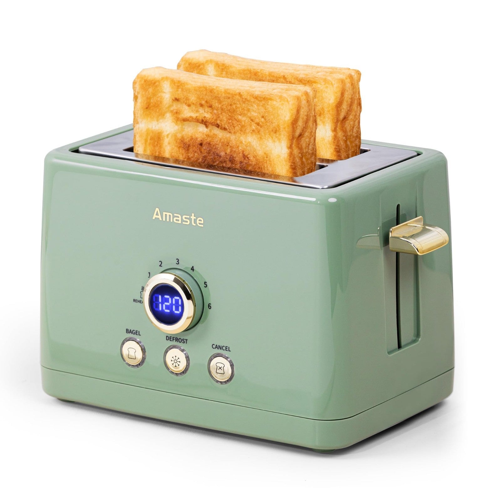 Retro 2 Slice Toaster with LED Display, Extra Wide Slots, 6 Shade Settings, Bage1