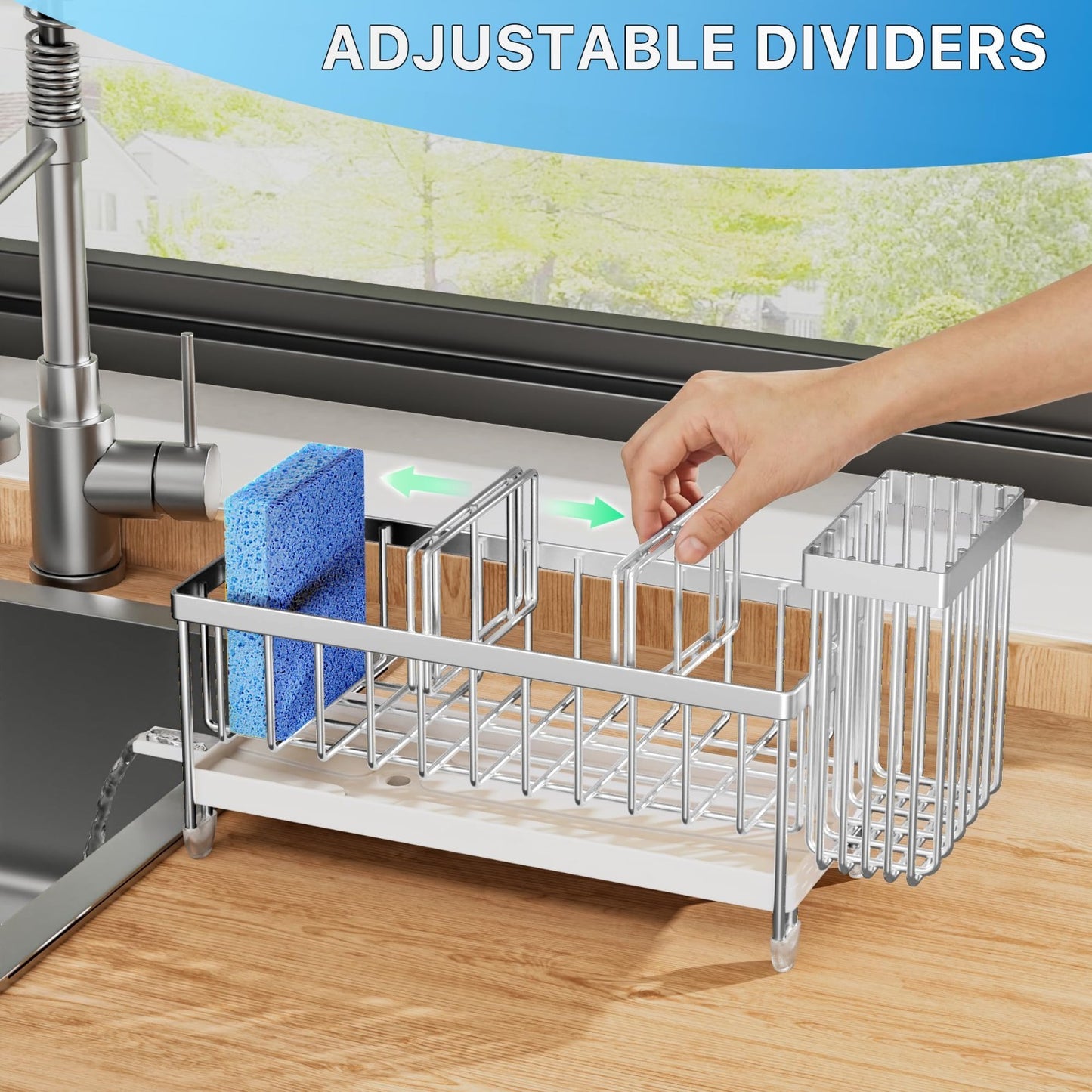 Kitchen Sink Sponge Holder Caddy Organizer, Rustproof 304 Stainless Steel, Count3