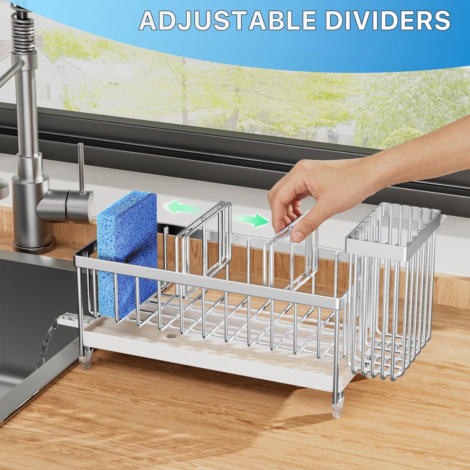 Kitchen Sink Sponge Holder Caddy Organizer, Rustproof 304 Stainless Steel, Count3