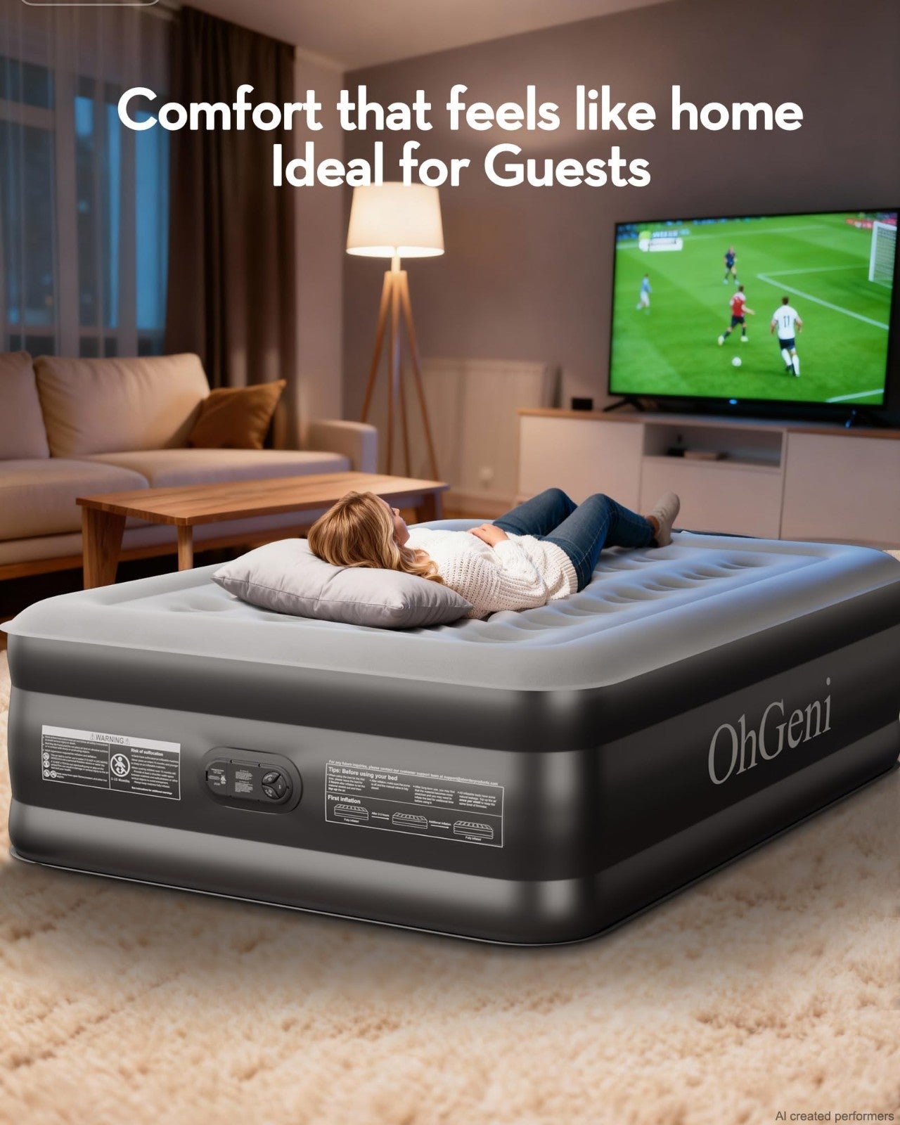 20" Raised Air Mattress with Built in Pump, Waterproof, Flocked Top, 600lb Capac3