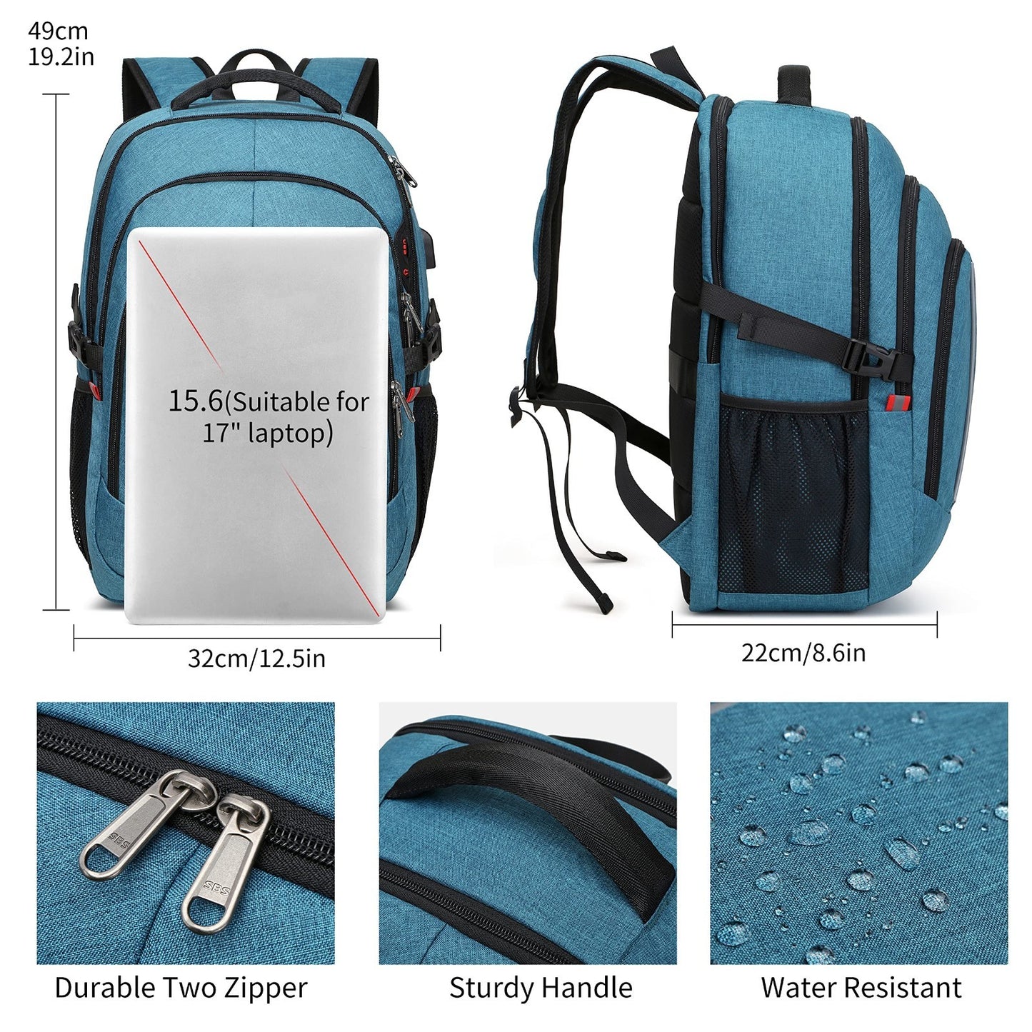 17.3" Travel Backpack with USB Charging, RFID Anti Theft Pocket, Water Resistant2
