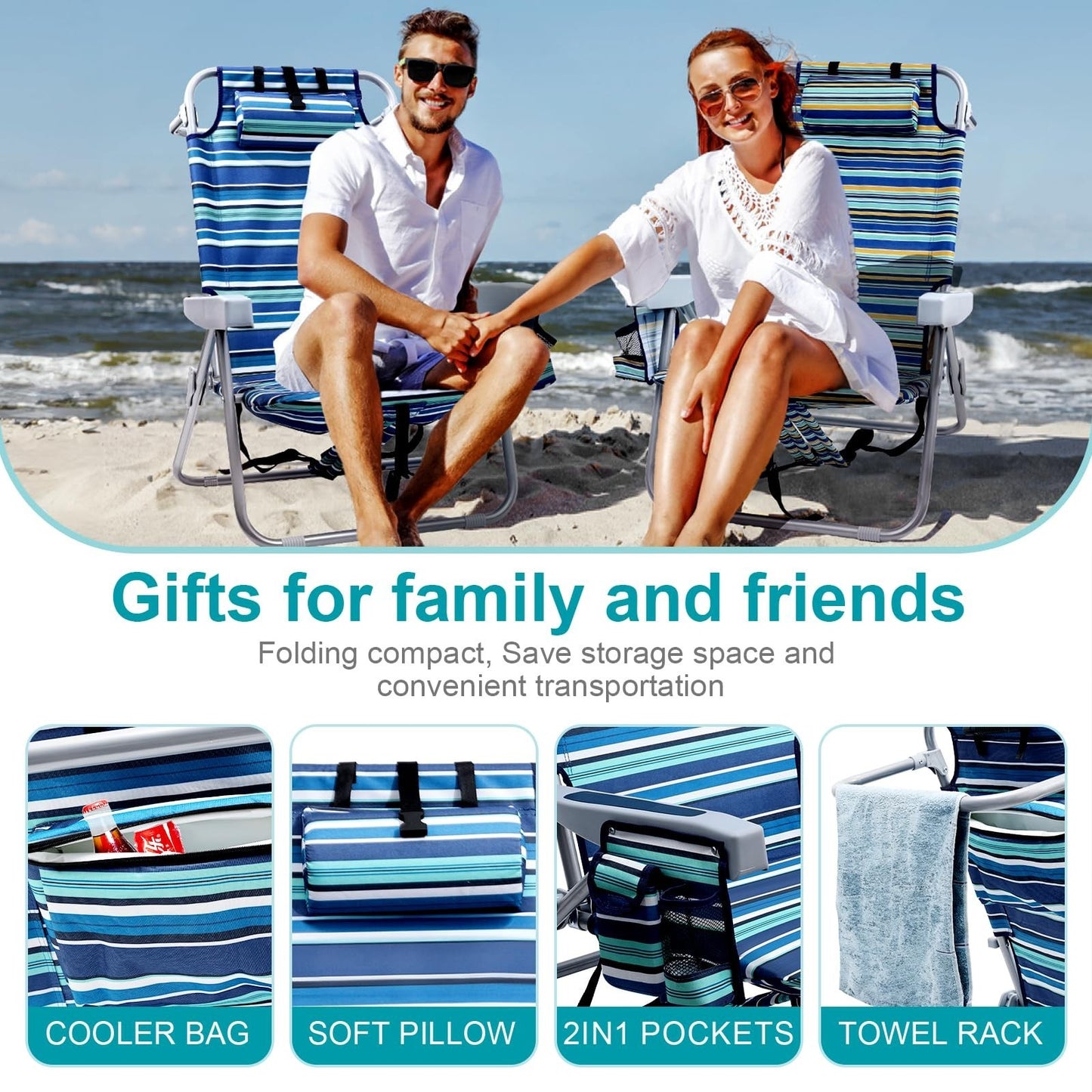 Compact Portable Beach Chair for Adults - Heavy Duty Folding Chair with Cooler P4