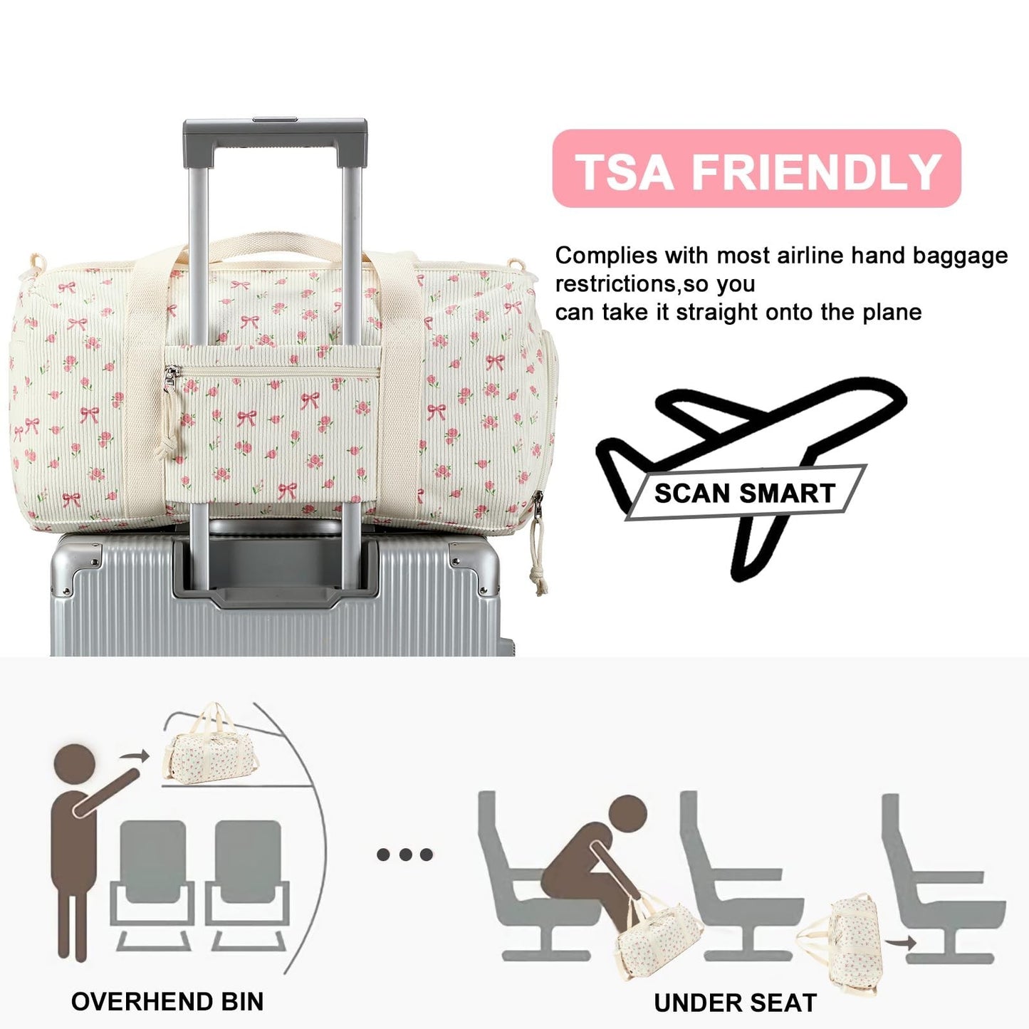 Cute Girls Duffle Bag with Shoe Compartment & Wet Separation - Waterproof Gym Tr6