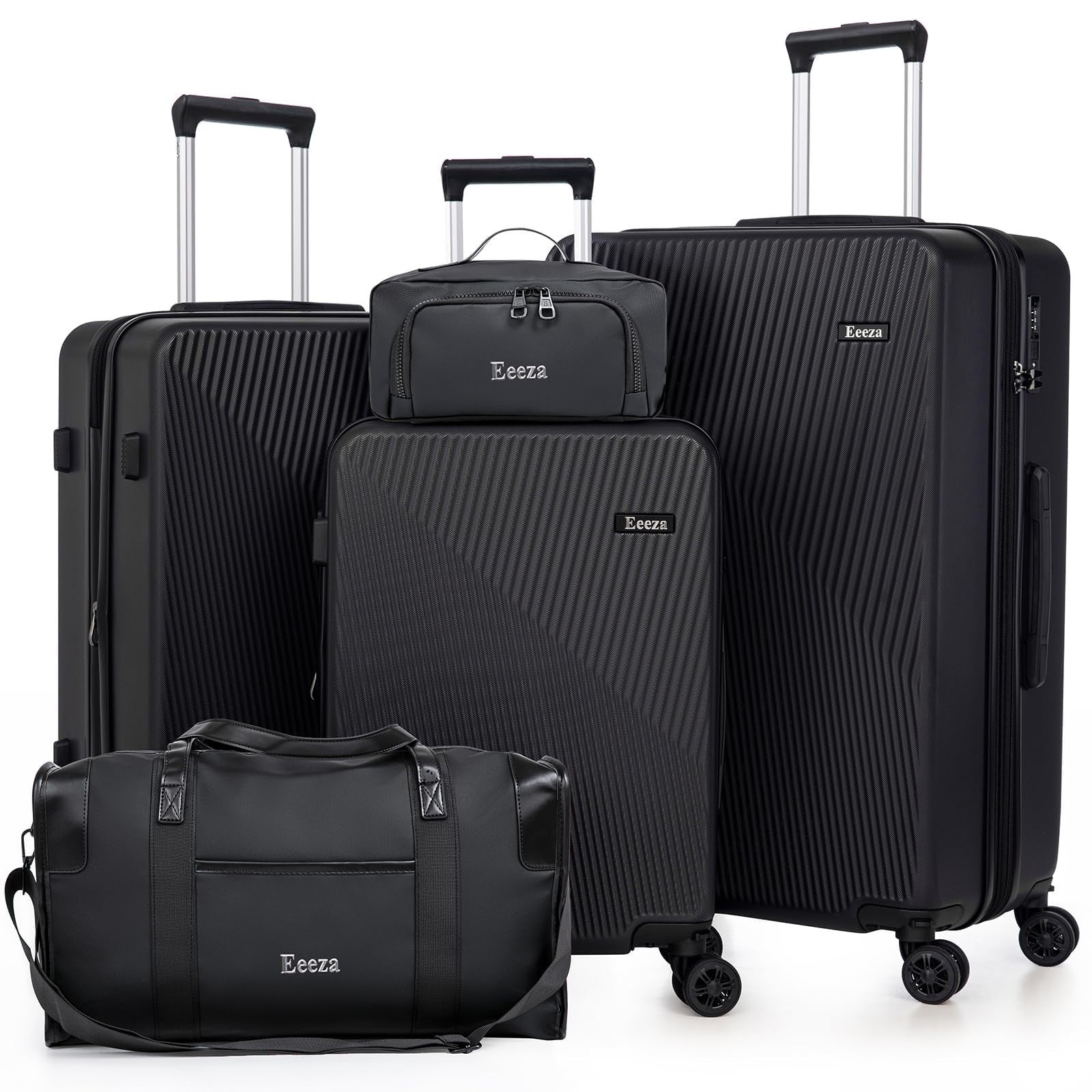 5-Piece Hardshell Luggage Set with Spinner Wheels | ABS Suitcases 20/24/28" Blac1