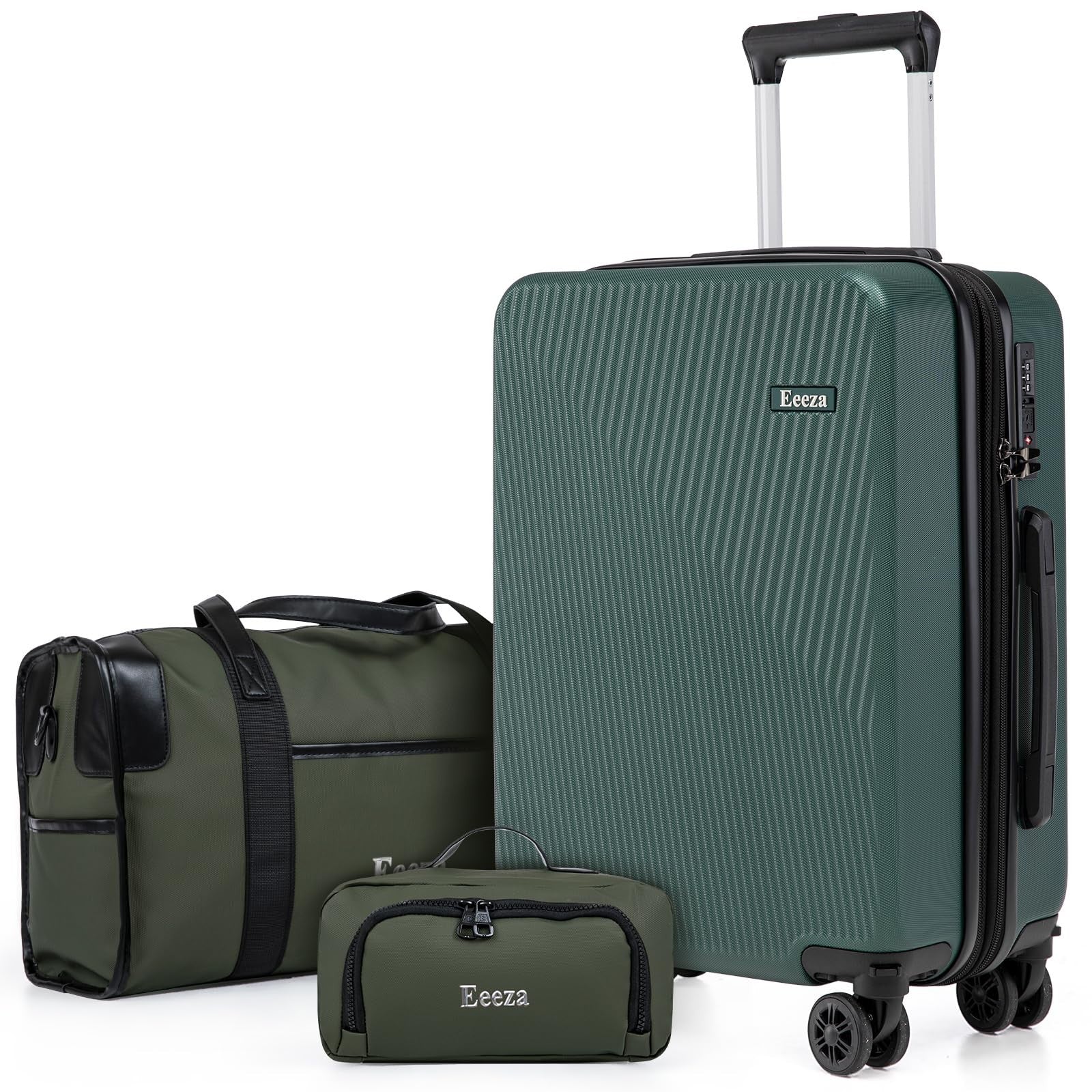 3-Piece Airline Approved Hardcase Luggage Set - 20" Olive Green, Scratch Resista1