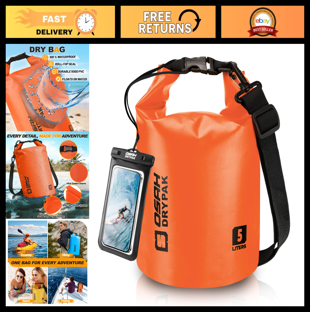 Waterproof Dry Bag 5L-40L Roll Top Lightweight Backpack with Phone Case for Trav0