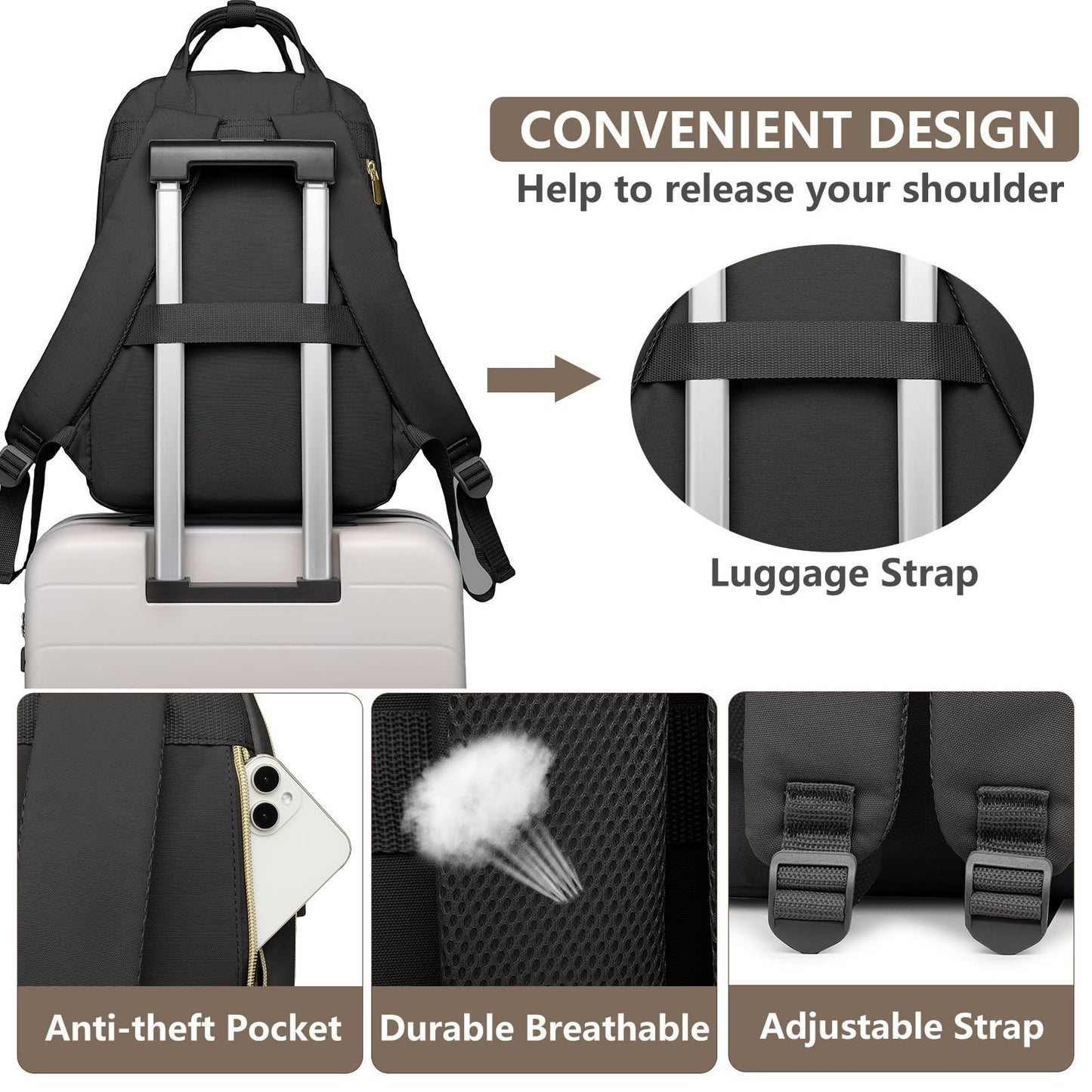 Stylish 15.6" Laptop Backpack for Women & Teens   Waterproof, USB Charger, Casua4