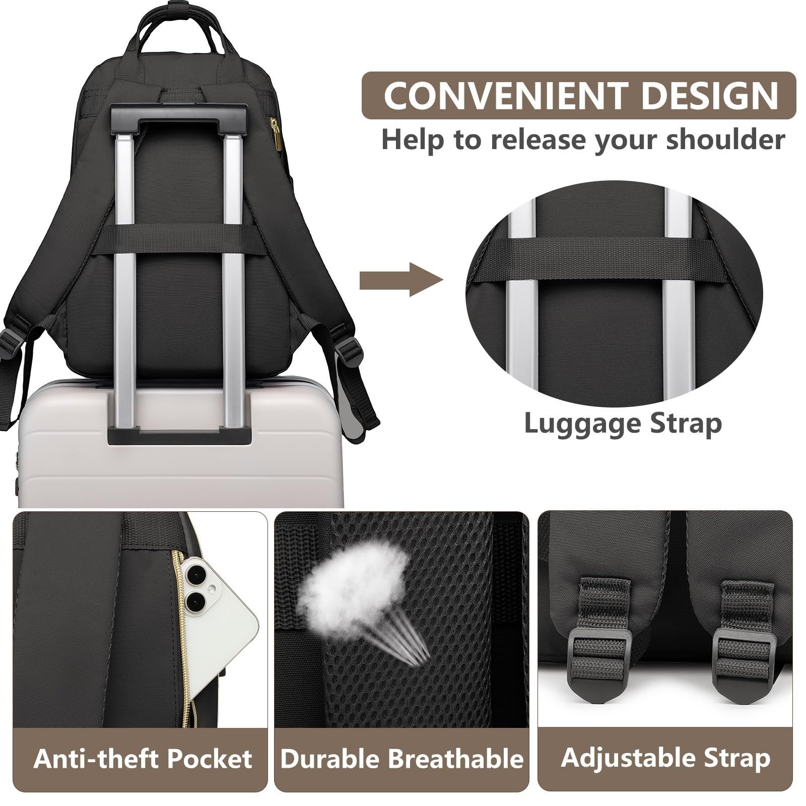 Stylish 15.6" Laptop Backpack for Women & Teens   Waterproof, USB Charger, Casua4