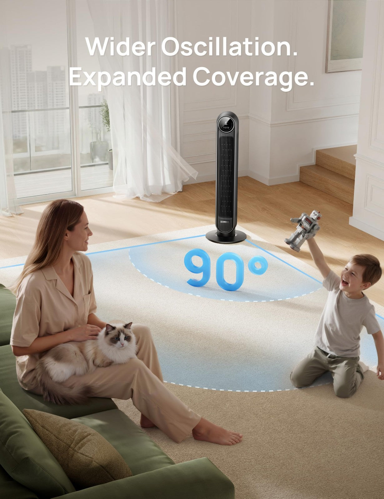 Bladeless Tower Fan with 28ft/s Velocity, 20dB Ultra Quiet, 8 Speeds, 90° Oscill5