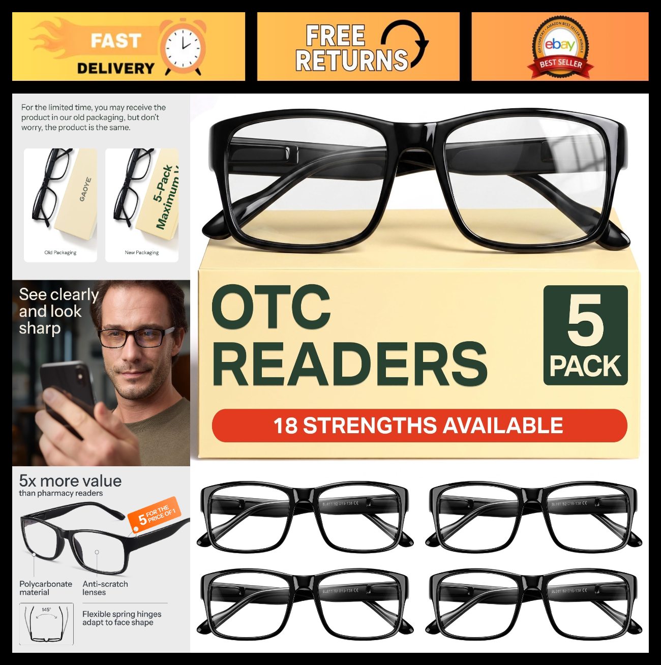 2.5x Professional Reading Glasses - Blue Light Blocking Computer Readers - Value0