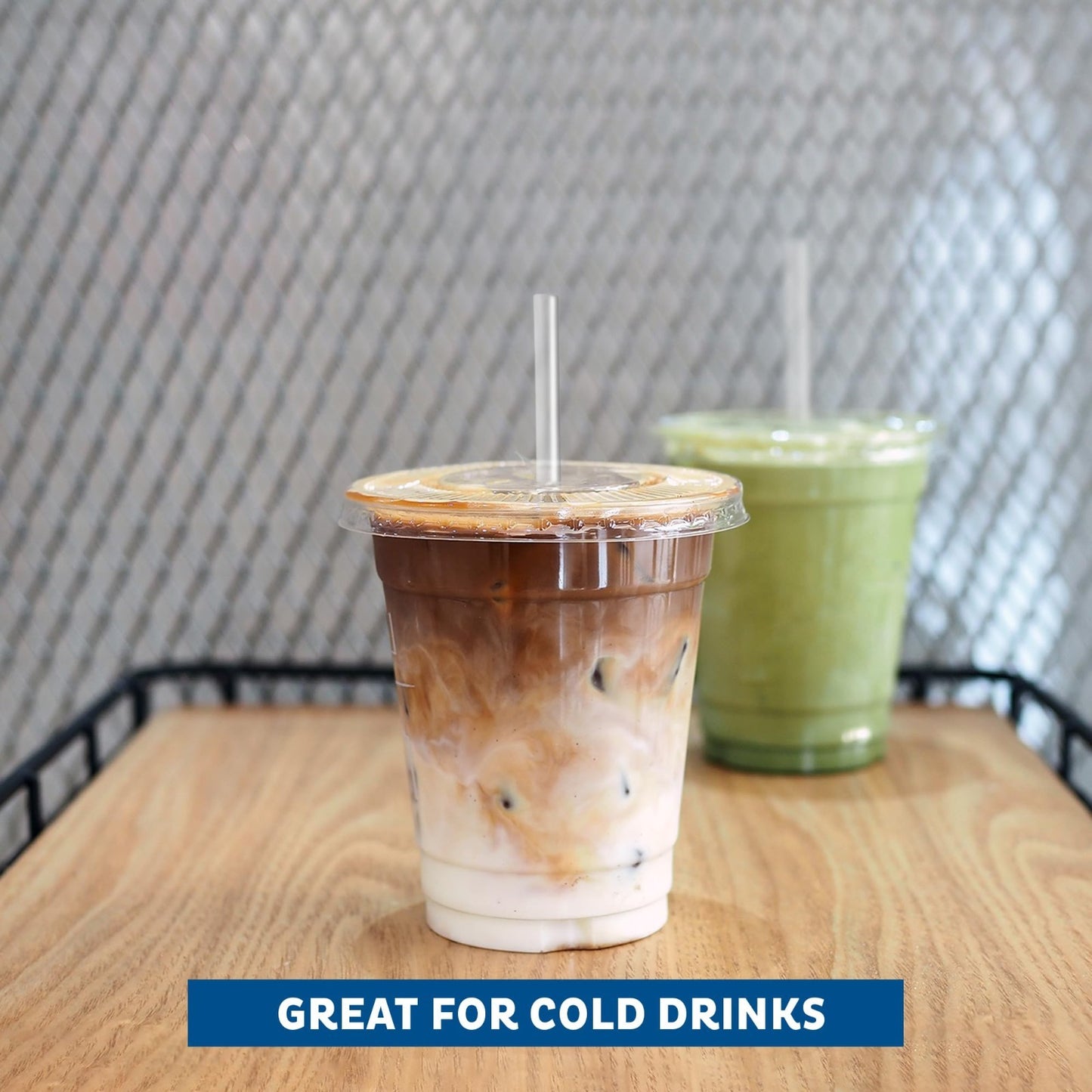 Clear Plastic Cups with Flat Lids & Straws - 100 Pack, 16 oz Disposable for Iced2