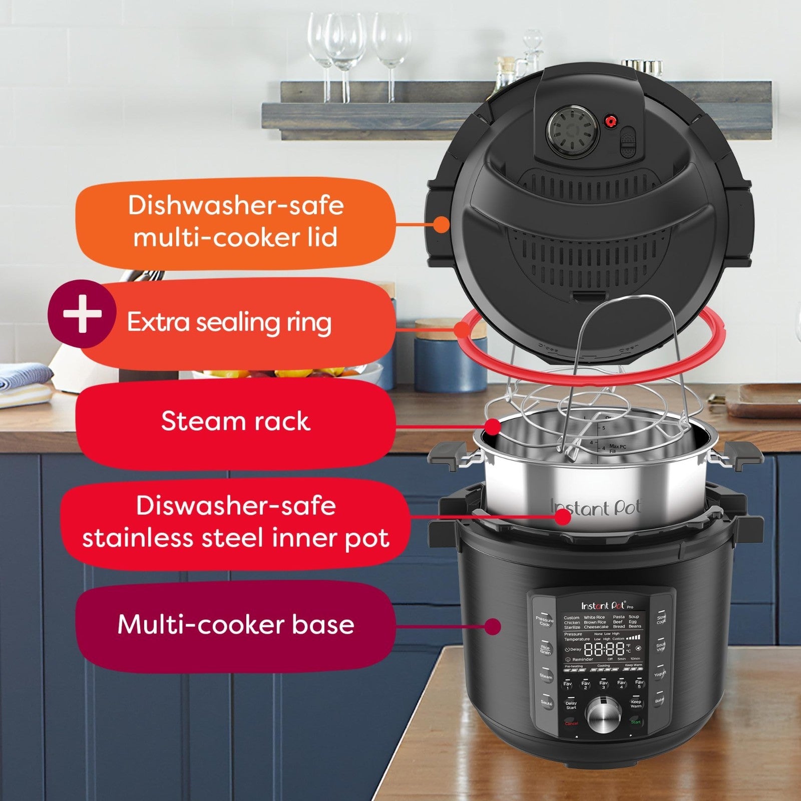 10-in-1 Electric Pressure Cooker, Slow Cooker, Rice Steamer, Sous Vide, 6 Quart,5