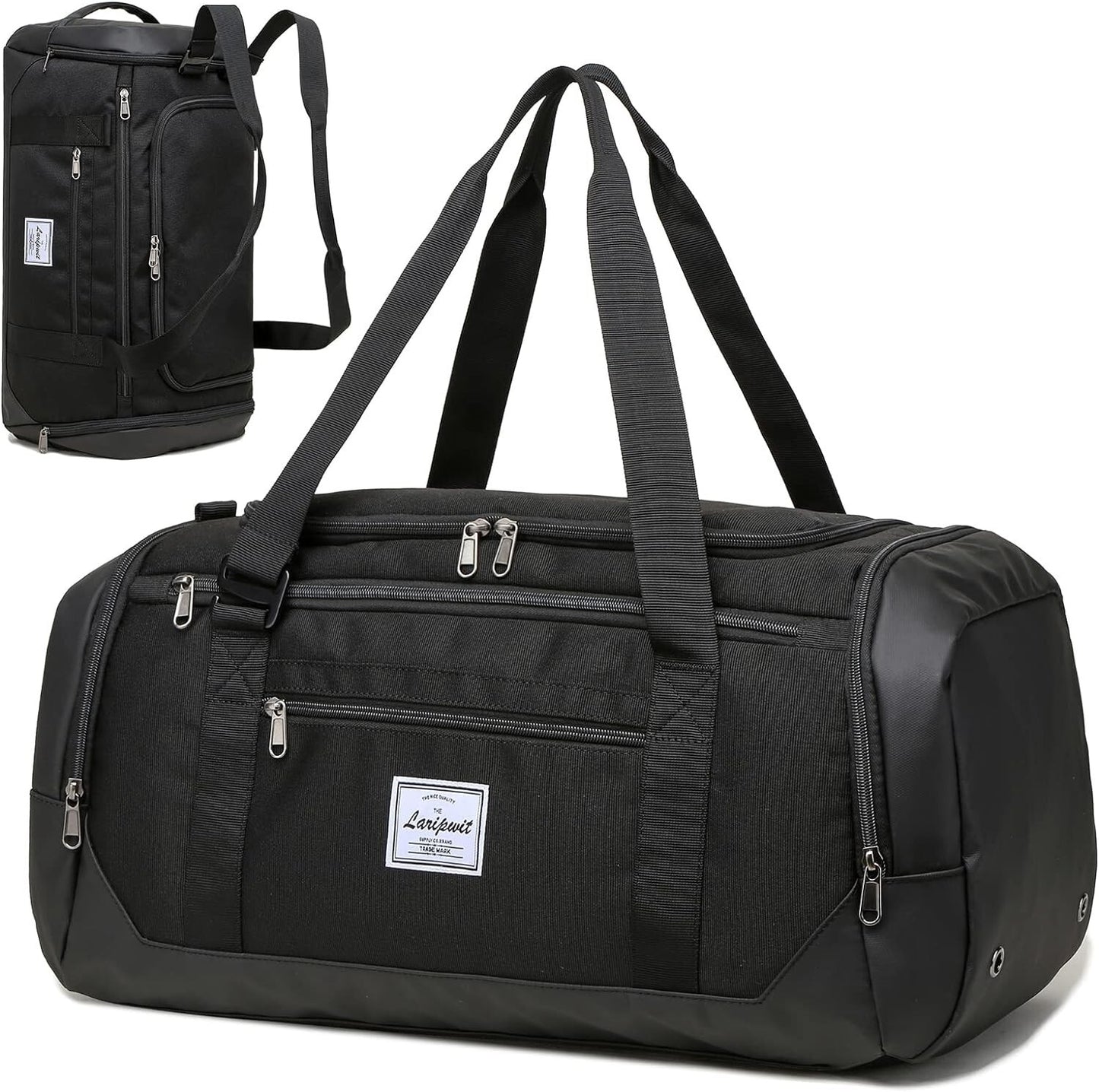 40L Travel Duffel Backpack Gym Bag Shoe Wet Pocket Black