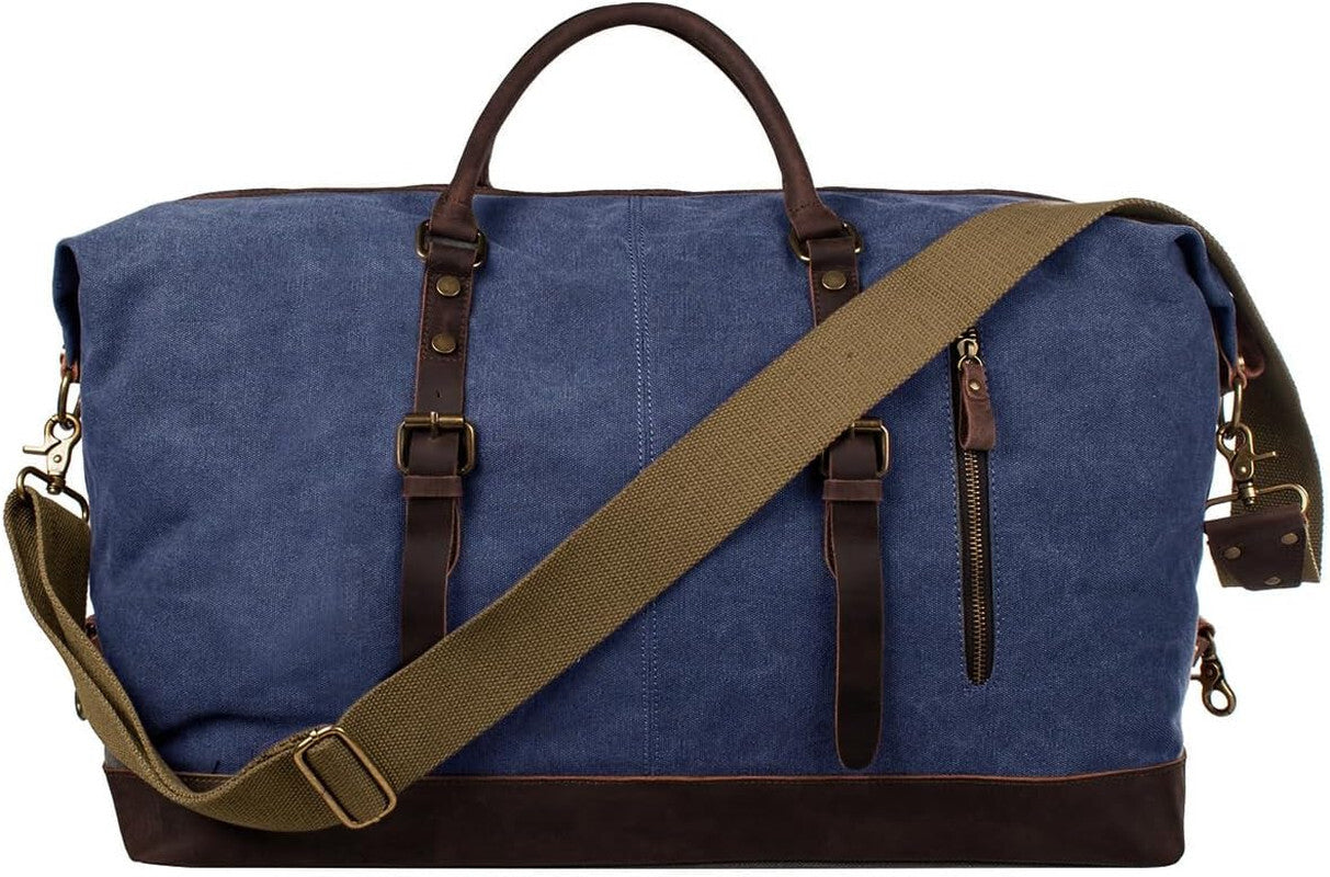 Canvas Travel Duffel Bag Crazy Horse Leather Trim Weekender