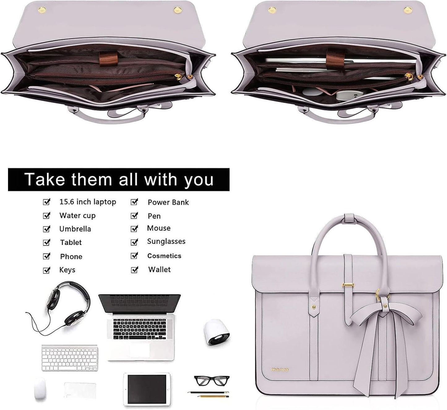 Women's PU Leather Laptop Bag Convertible Backpack Bowknot