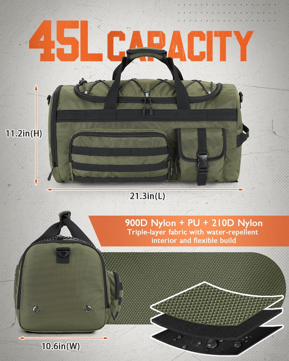 45L 3-in-1 Travel Duffel Gym Bag Backpack with Shoe Pocket