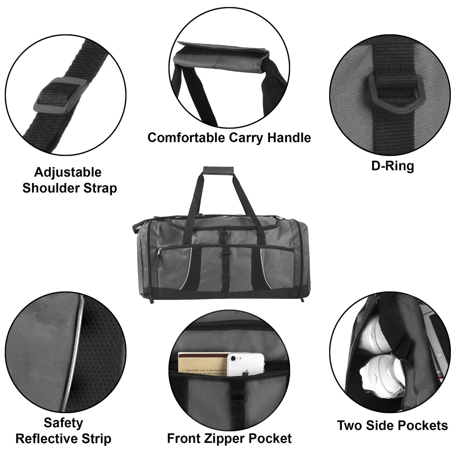 26 Inch 79L Duffel Bag Travel Gym Sports Shoulder Strap Gray