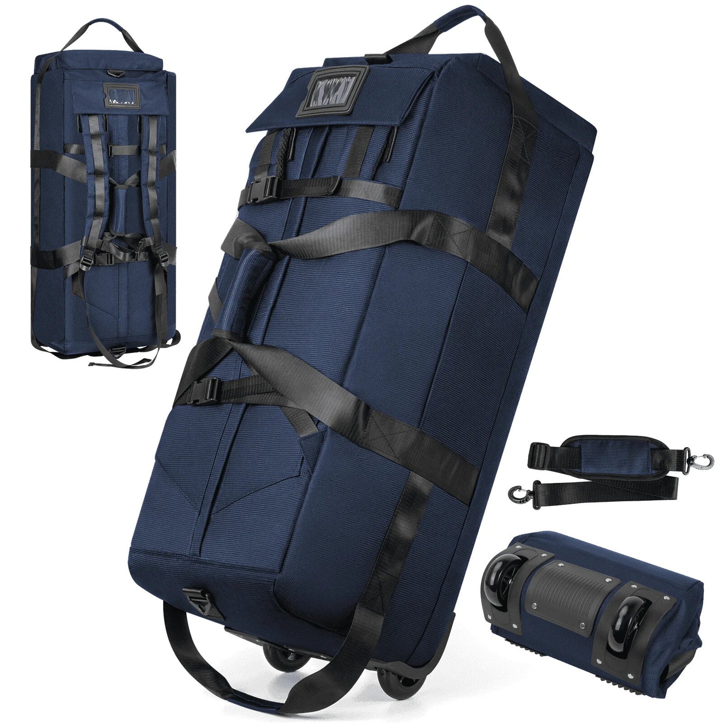 34 Inch Rolling Duffel Bag 90L Travel Camping Sports Blue