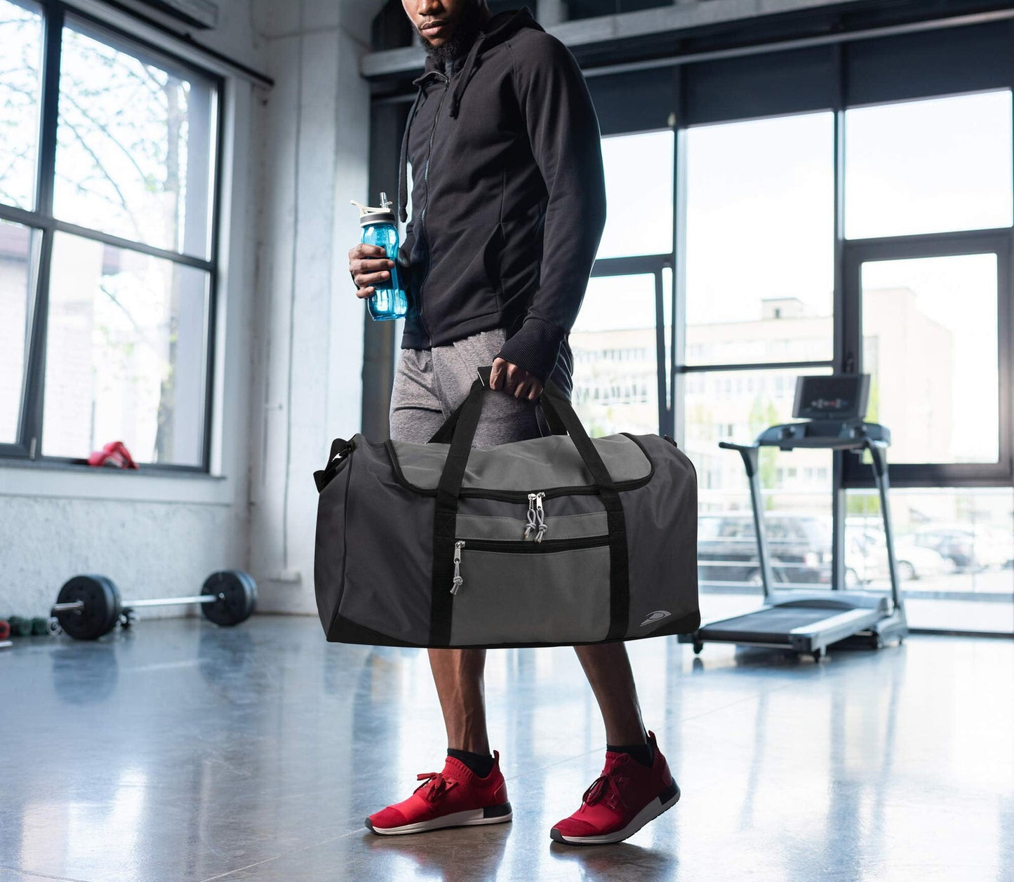 24 Inch Overnight Duffel Bag Travel Sports Gym Black Red