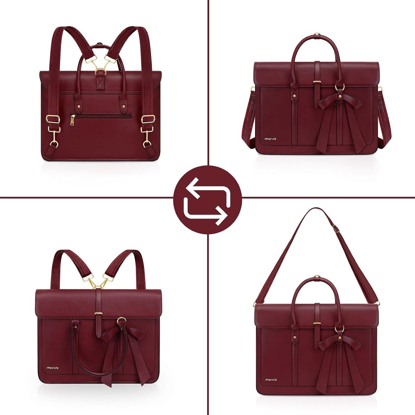 Women's PU Leather Laptop Bag Convertible Backpack Bowknot