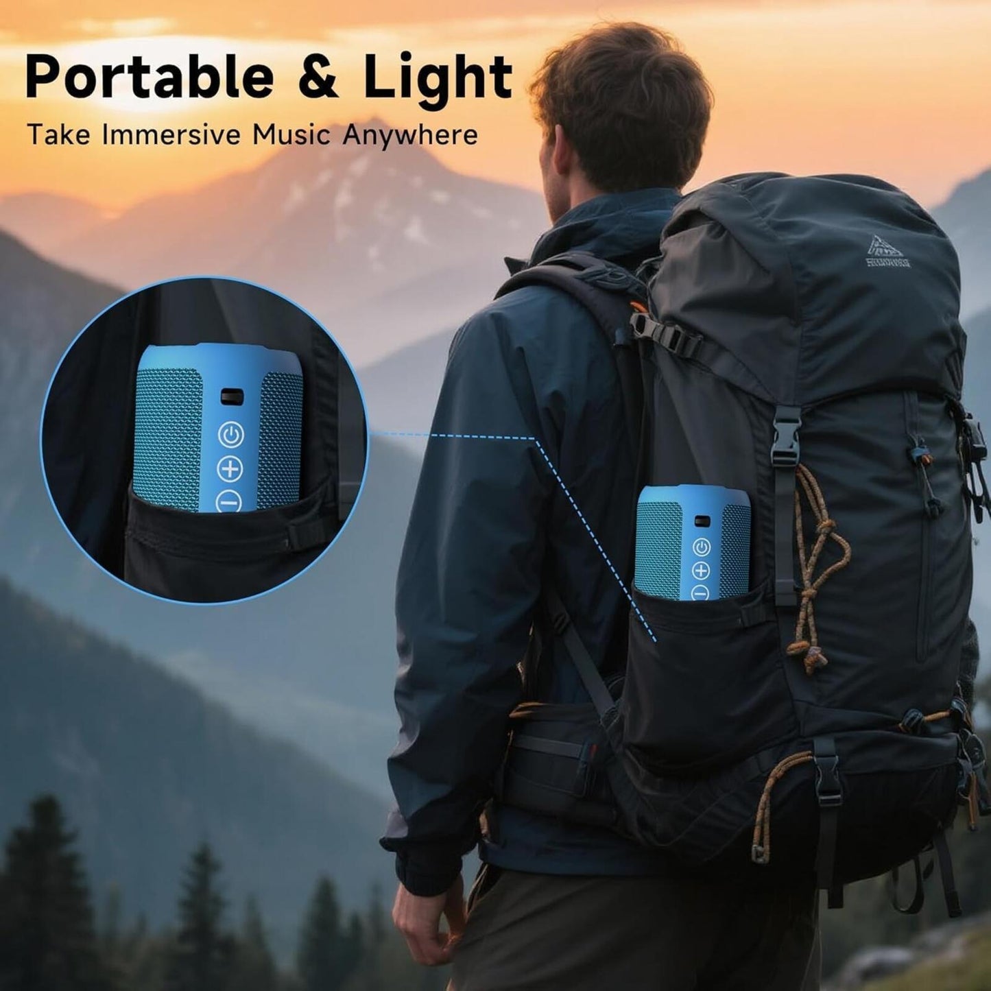 24W Bluetooth Speaker, IPX7 Waterproof, Deep Bass, RGB Lights, 30H Playtime