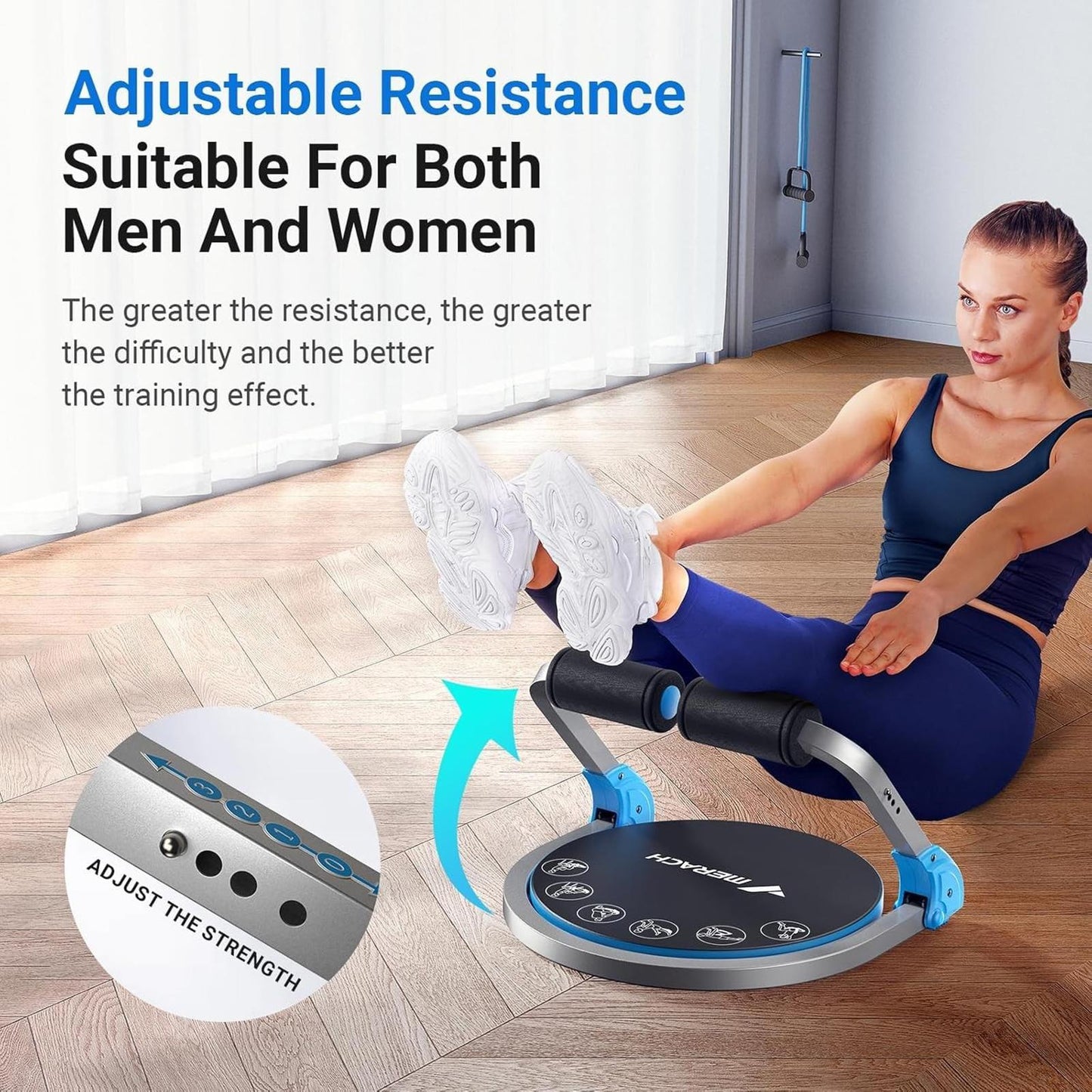 Ab Crunch Machine Sit Up Trainer w/ 3 Level Resistance Auto Rebound