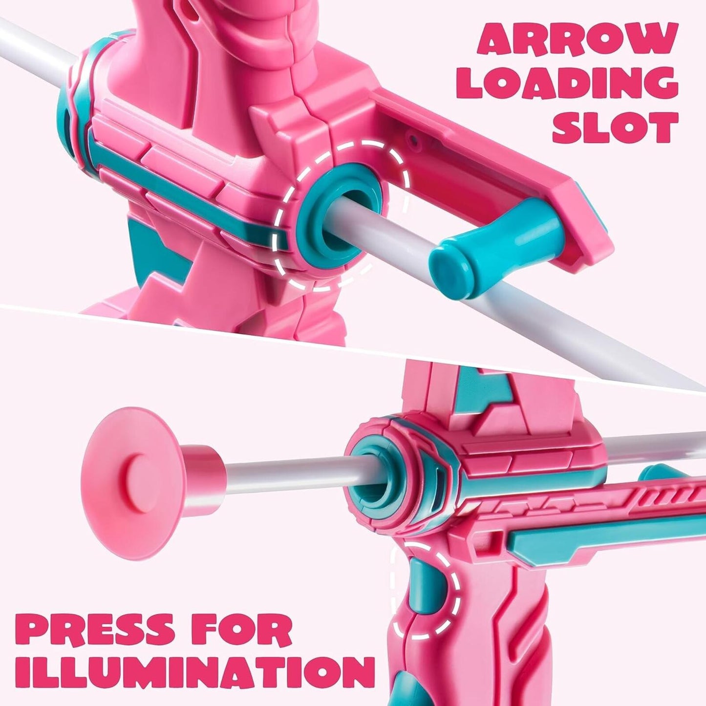 Pink Bow and Arrow Set for Girls, LED Light up Archery Toy Set with 9 Suction Cu