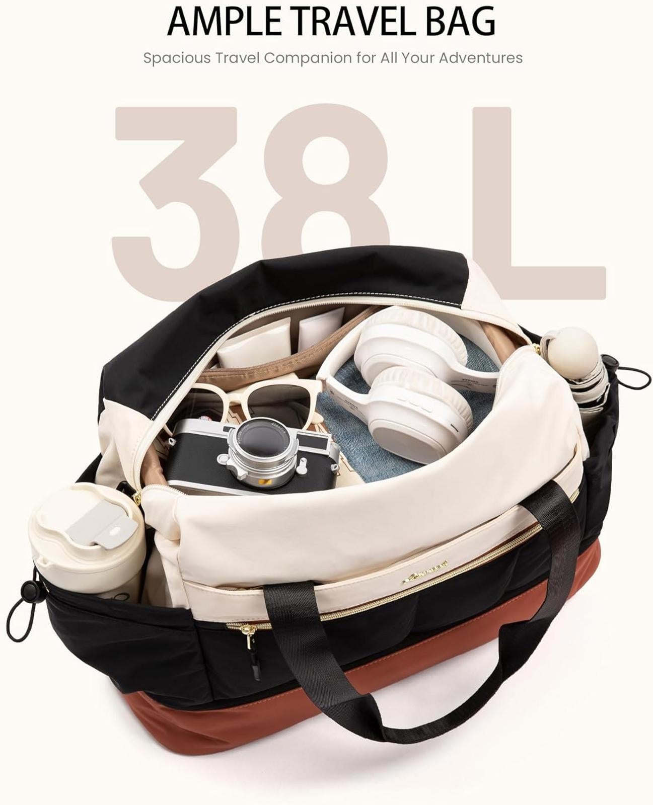Travel Duffel Bag Women 38L Overnight w/ Shoe Compartment Wet Pocket 2Pc