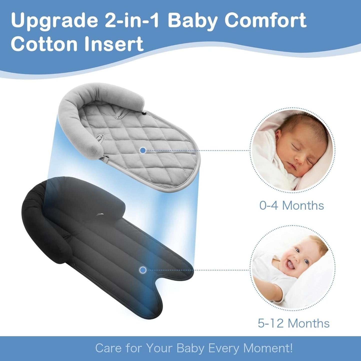 Infant Car Seat Head Support Soft 2-in-1 Insert for Newborn Stroller Gray/Black