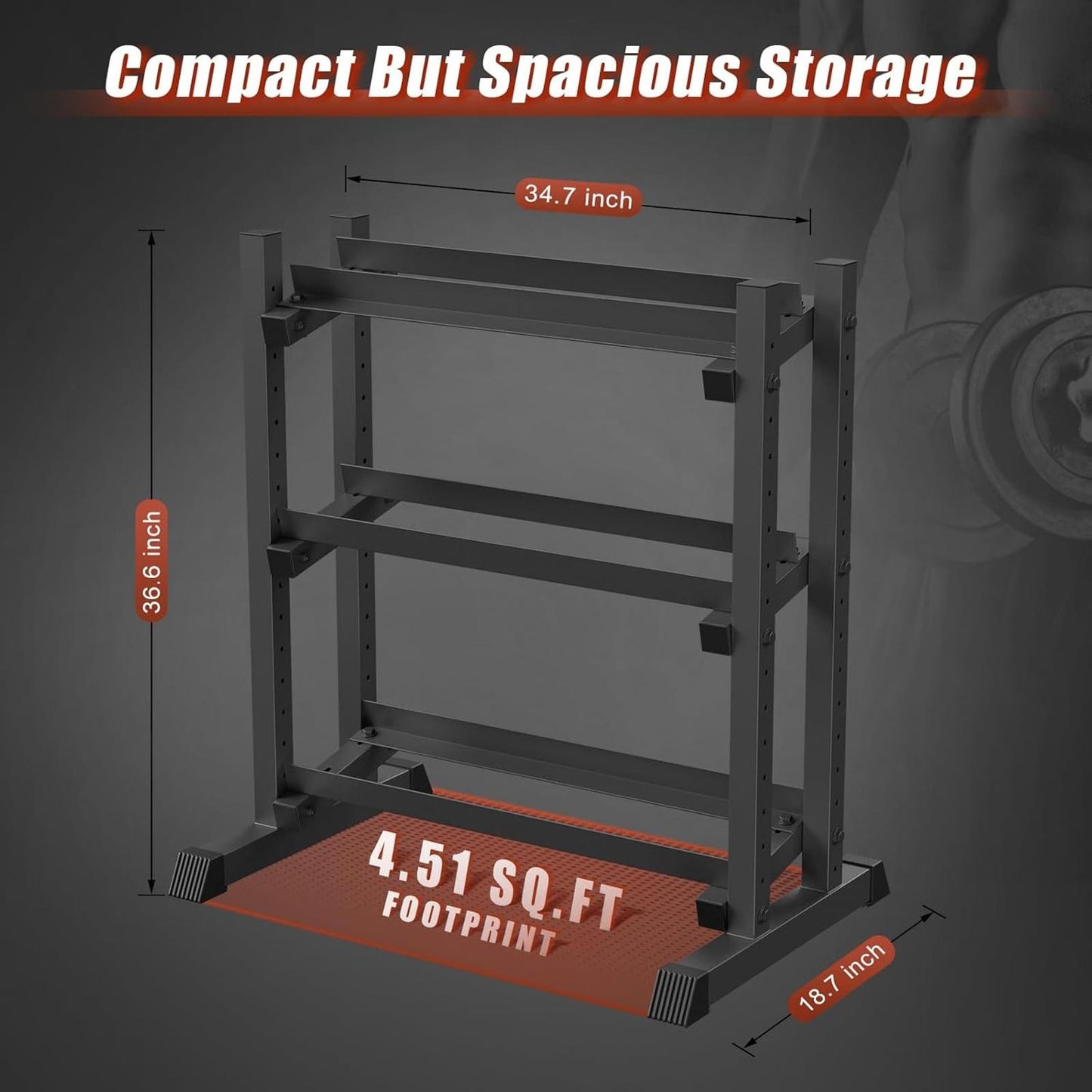 3-Tier Dumbbell Rack 1100Lb Adjustable Weight Stand Home Gym