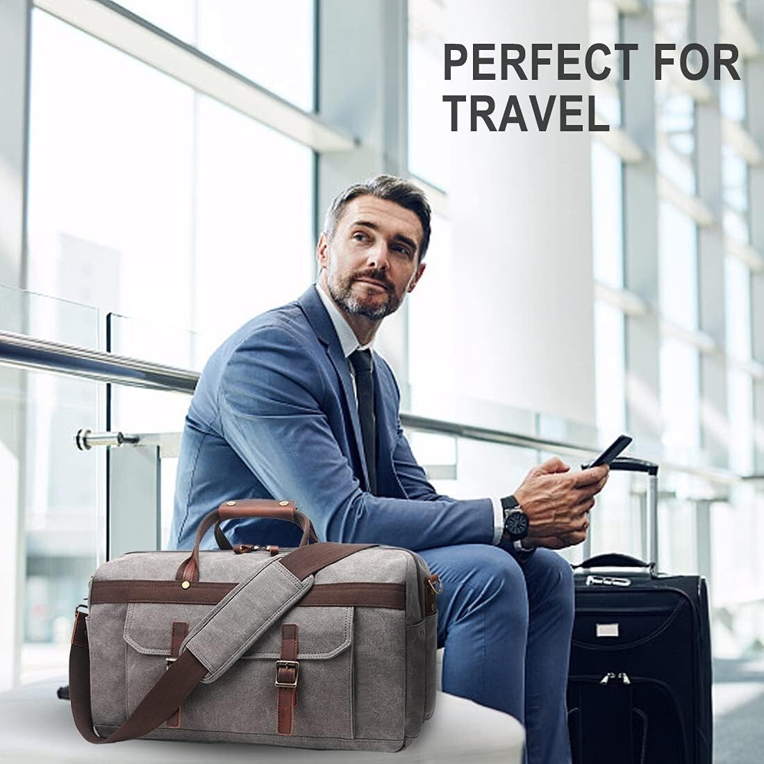 Men's Women's Waterproof Leather Bag Overnight Weekender