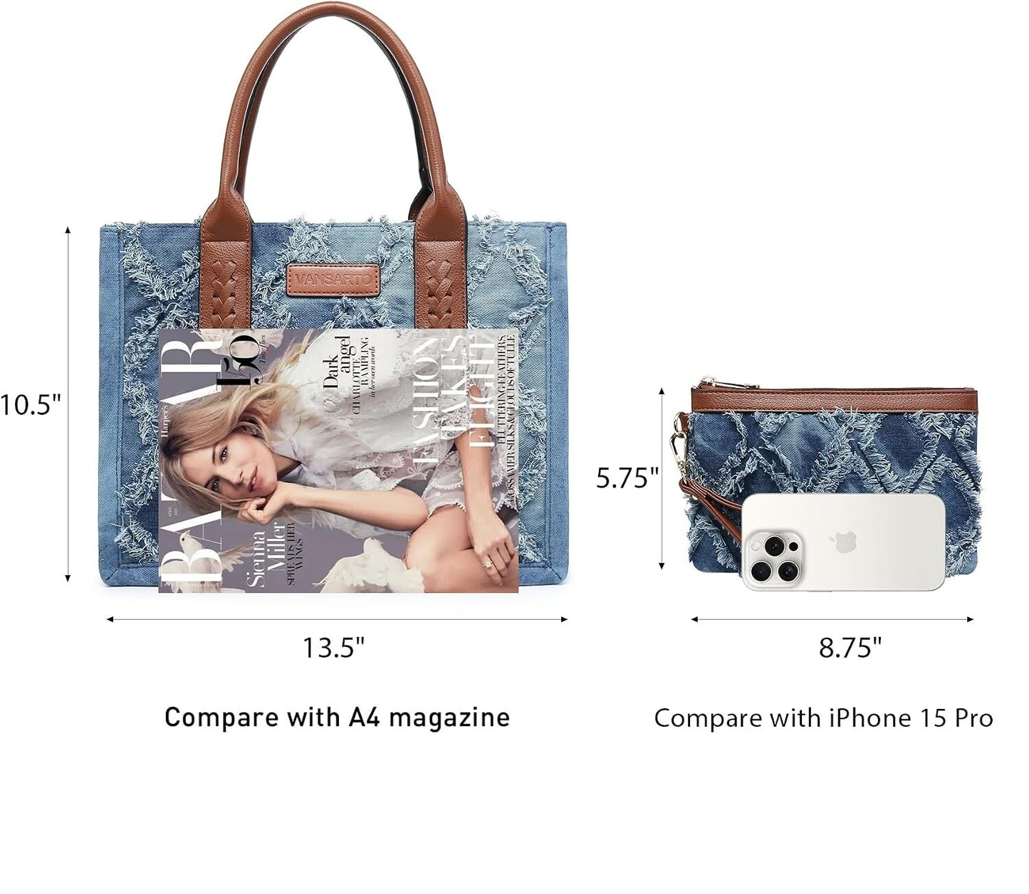 Women's Tote Bag Satchel Boho Shoulder Purse with Wristlet