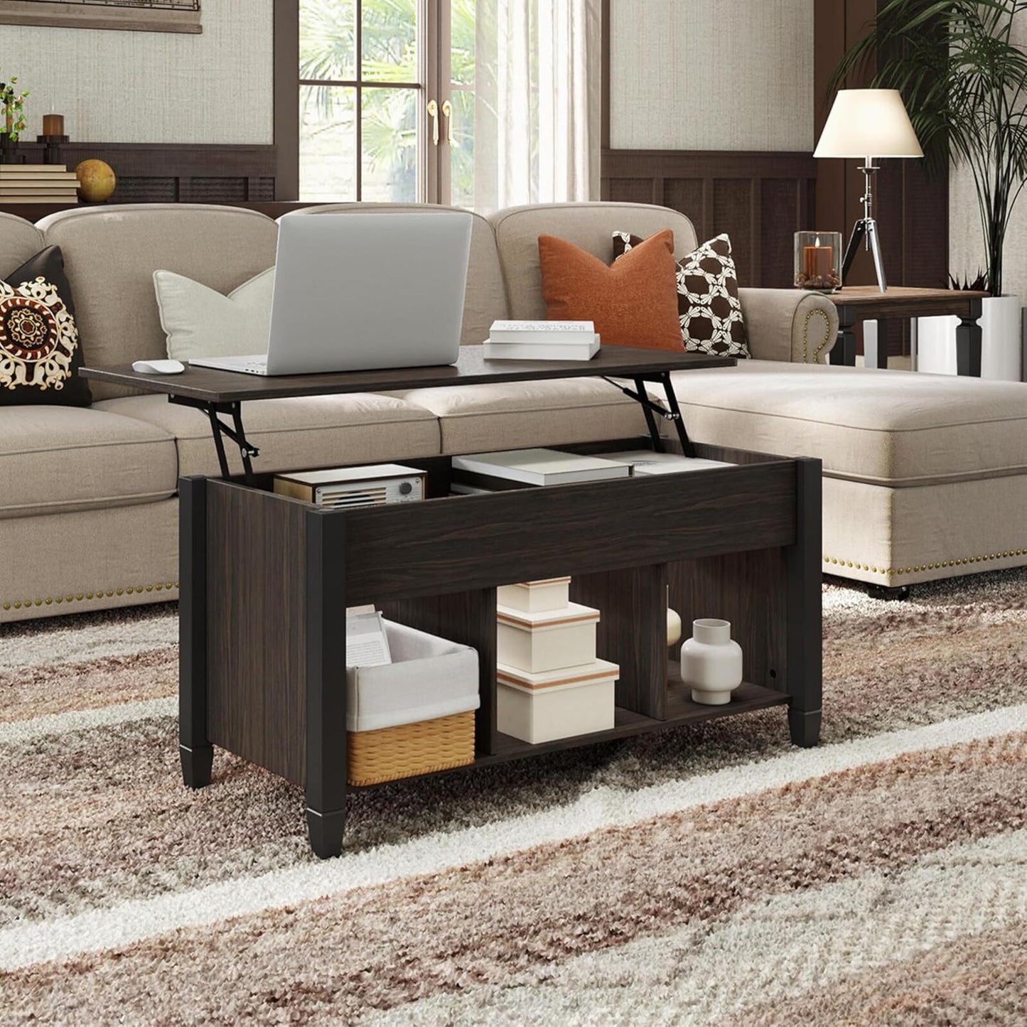 41" Lift Top Coffee Table w/ Storage Hidden Compartment Shelf Espresso