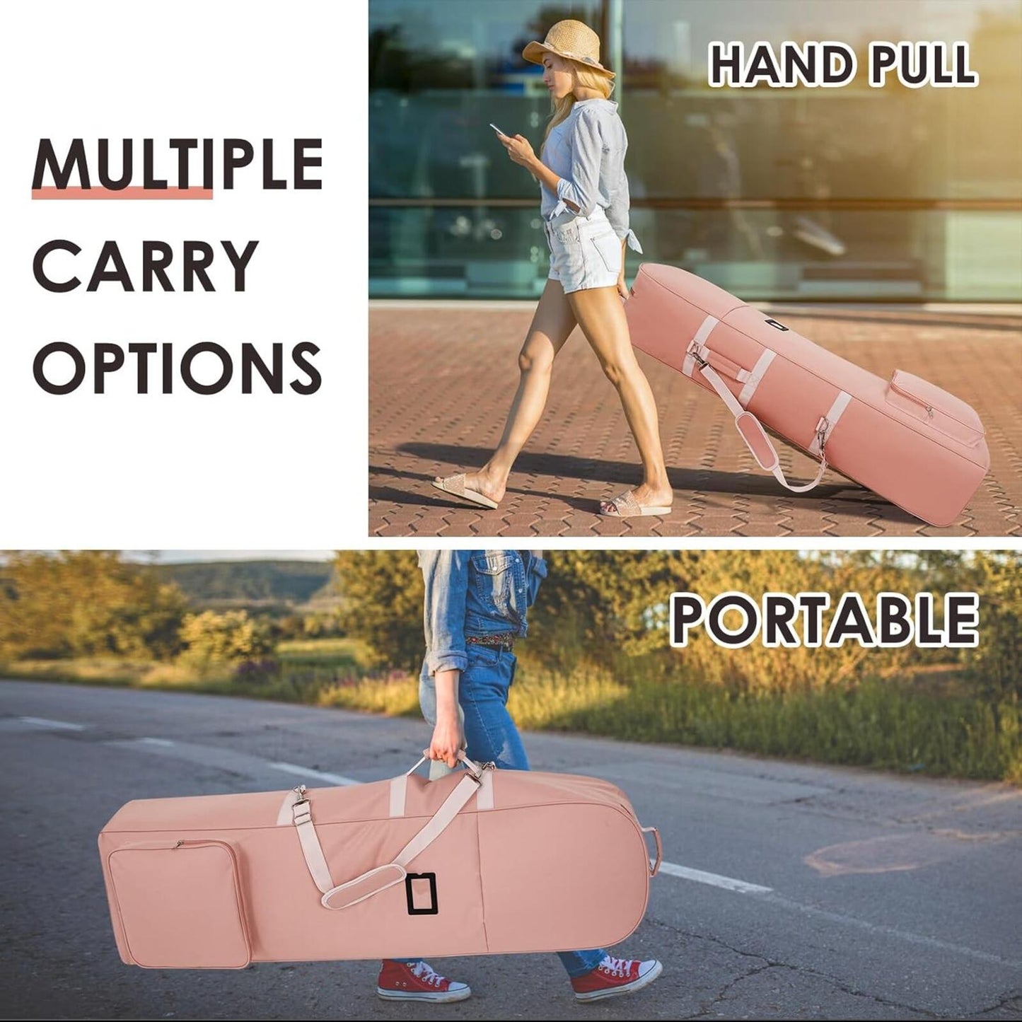 Golf Travel Bag Airline Soft-Foldable w Hard Top Adjustable Rod & Shoulder Strap