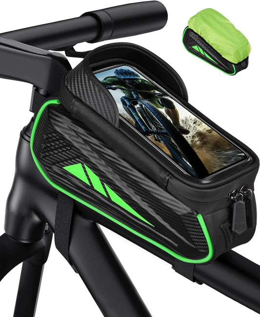 Waterproof Bike Phone Holder Bag Green Frame Pouch Touchscreen Fits 7" Phones