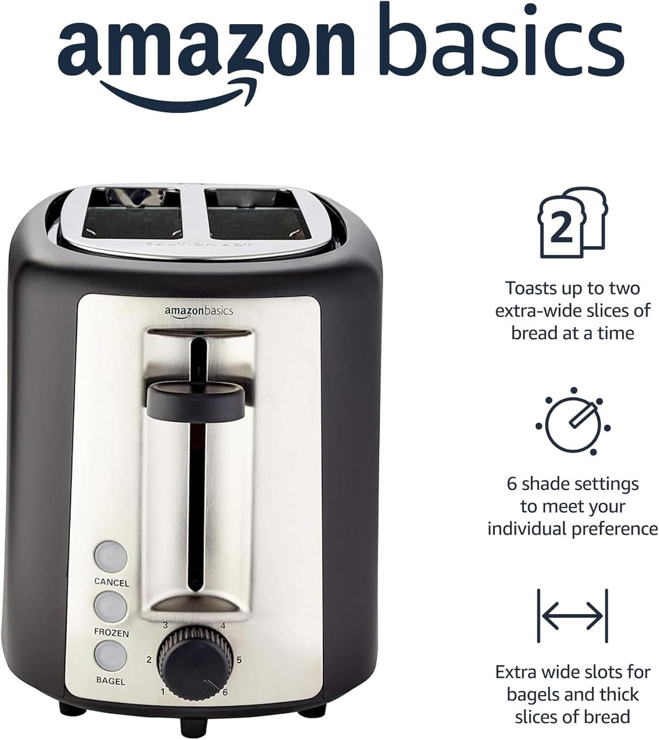 2 Slice Toaster For Bread & Bagels (Black & Silver)
