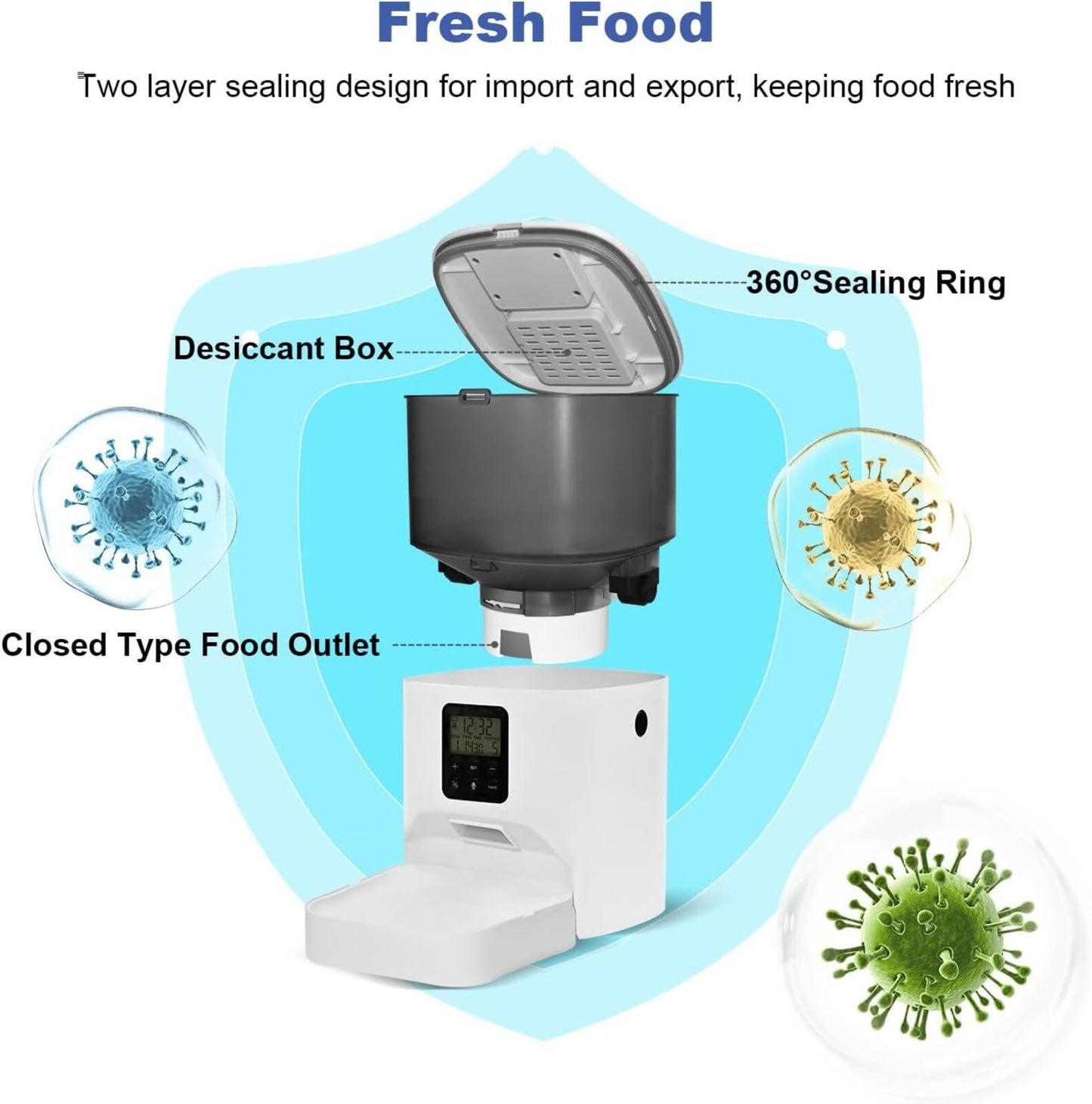 Automatic Cat Feeder, Food Dispenser with 10s Voice Recorder