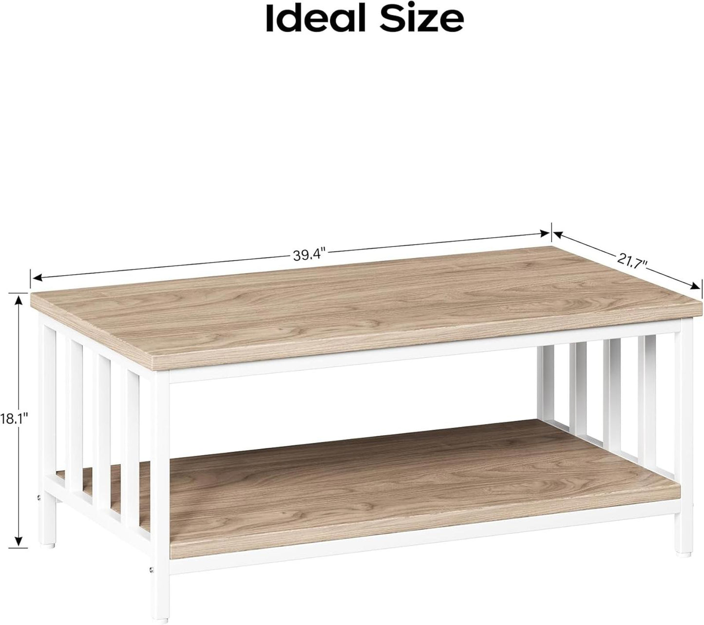Light Coffee Modern Farmhouse Coffee Table, 39", Two-Tier Storage Design