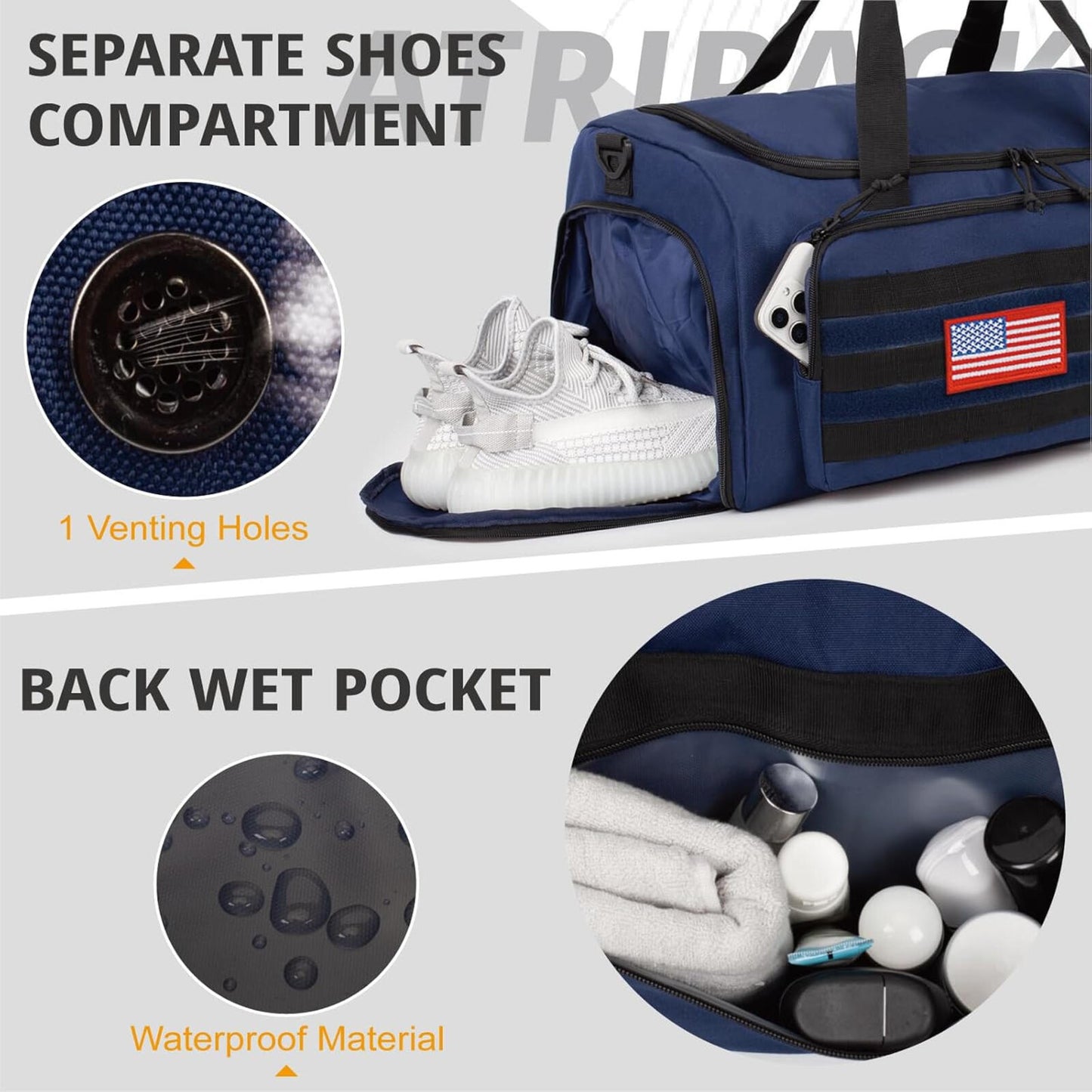 Tactical Gym Bag for Men, 40L Large Capacity Duffle Bags with Shoes Compartment,