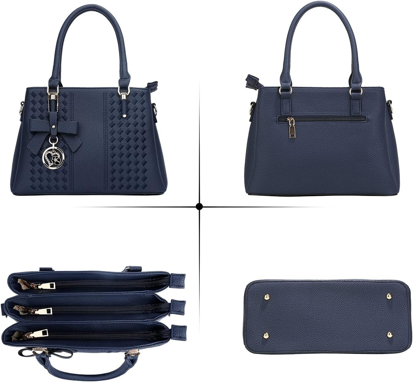 Women's PU Leather Satchel Crossbody Purse 3 Zip Tassel