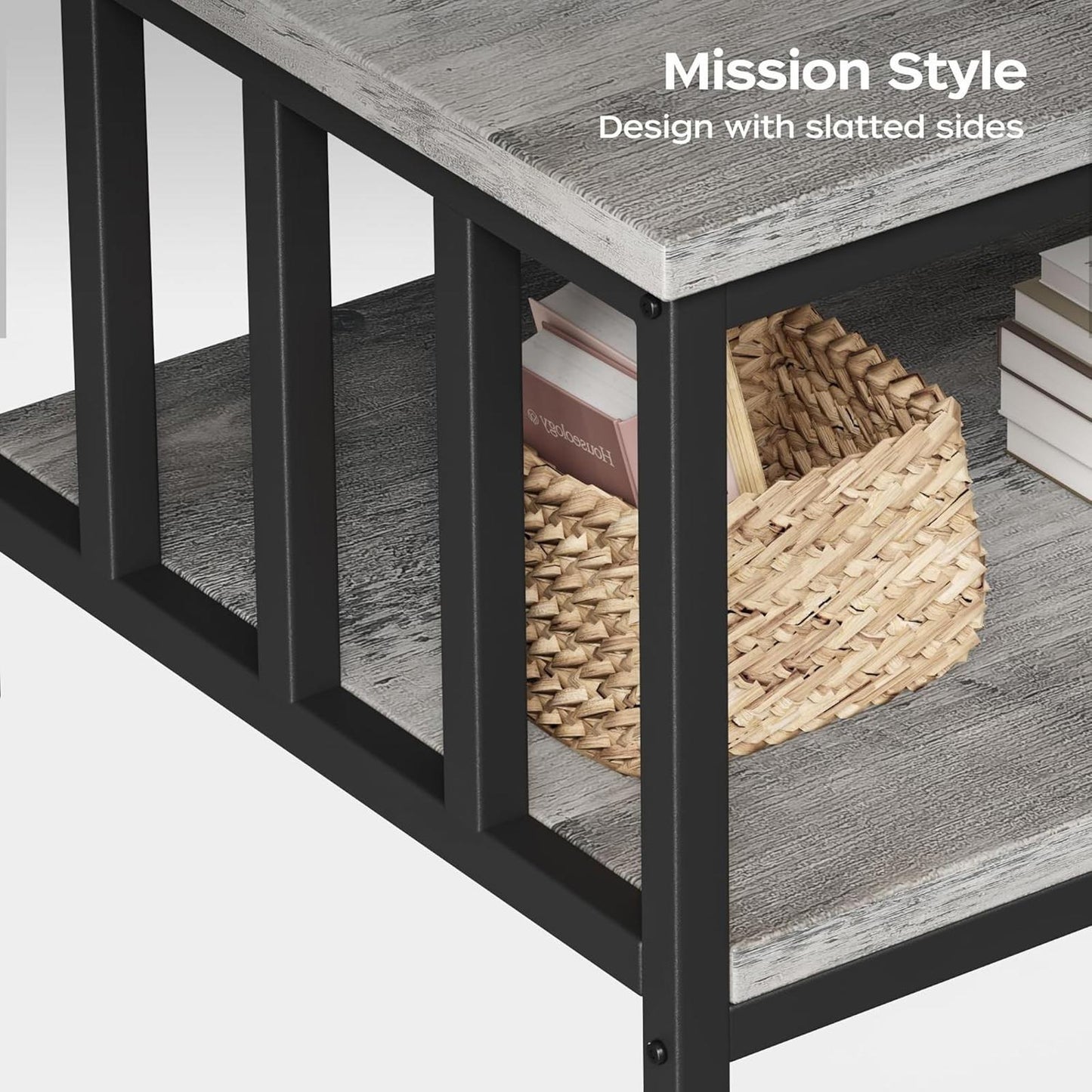 39" Grey Wash Modern Farmhouse Coffee Table with Two-Tier Storage