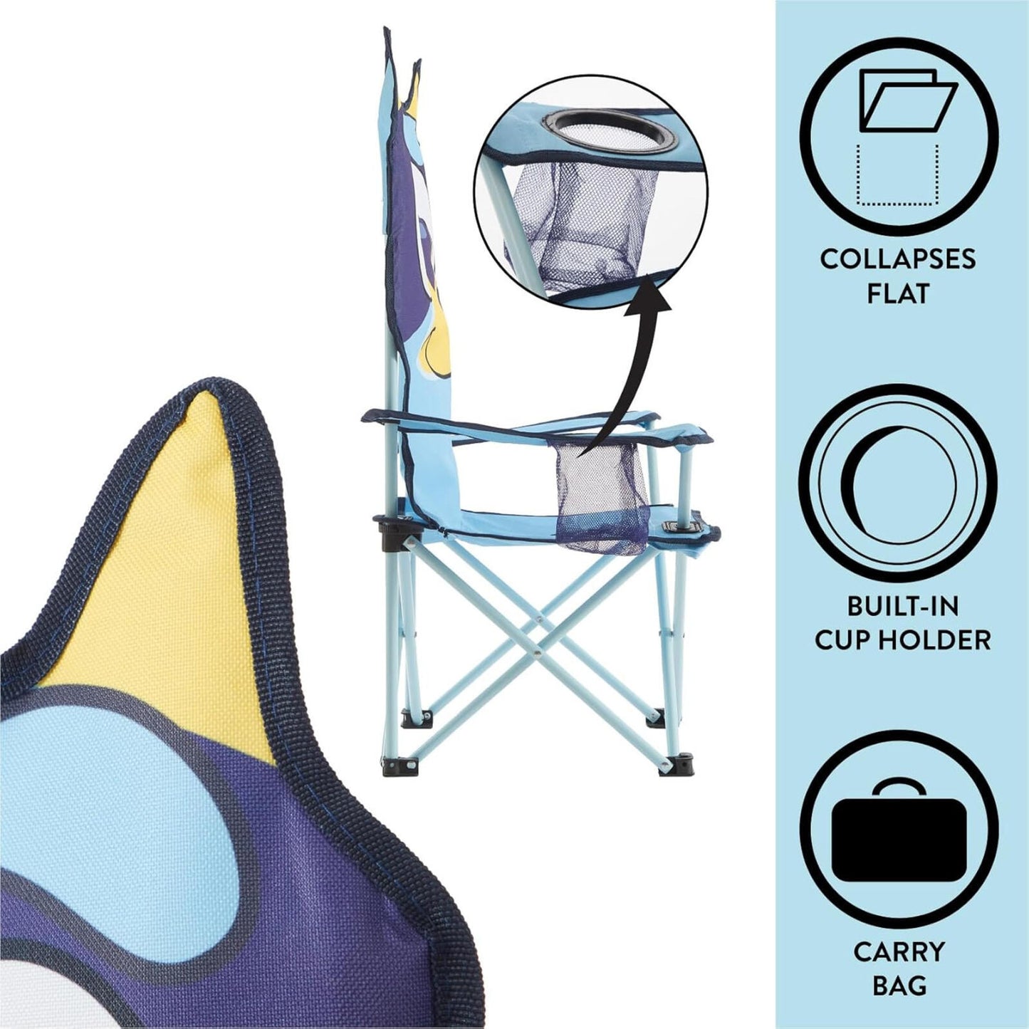 Blue Kids Folding Camp Chair Portable Indoor Outdoor High Back Cup Holder 3+