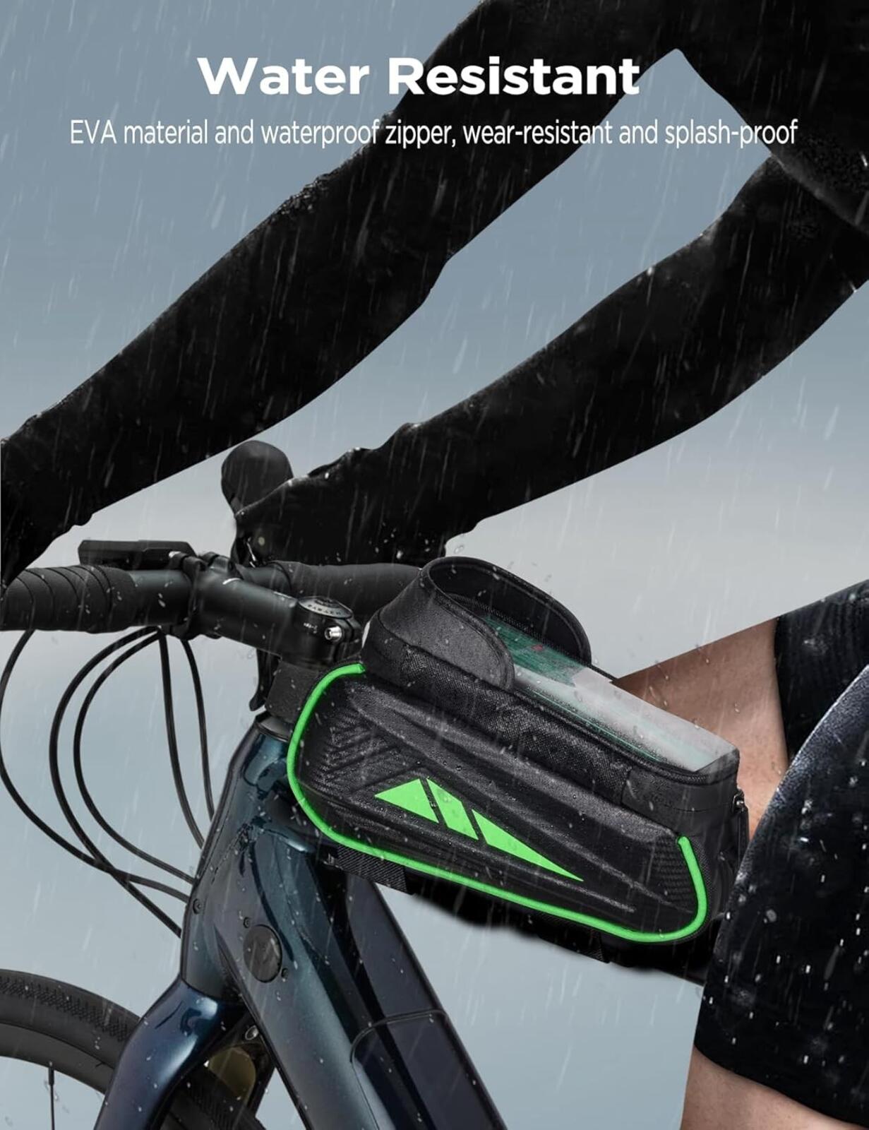 Waterproof Bike Phone Holder Bag Green Frame Pouch Touchscreen Fits 7" Phones