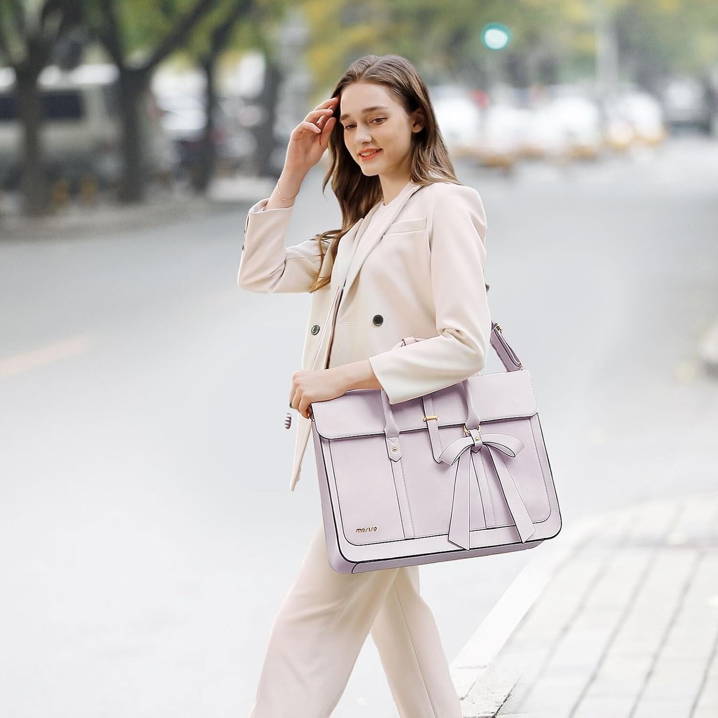 Women's PU Leather Laptop Bag Convertible Backpack Bowknot