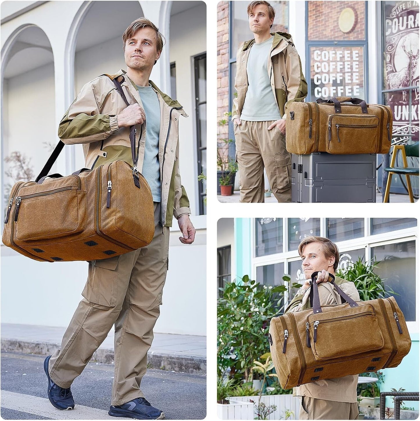 Men's Expandable Canvas Travel Duffel Bag Carry On Gym