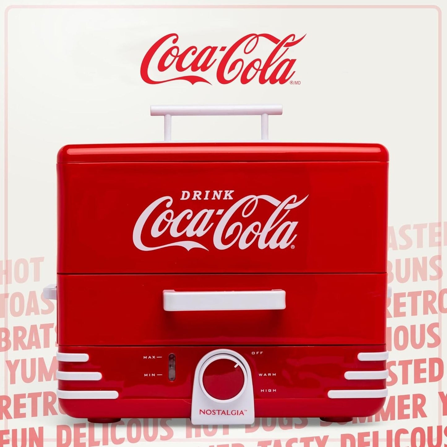 Coca-Cola XL Hot Dog Steamer 24 Dog 12 Bun Cooker Sausage Veggie Red