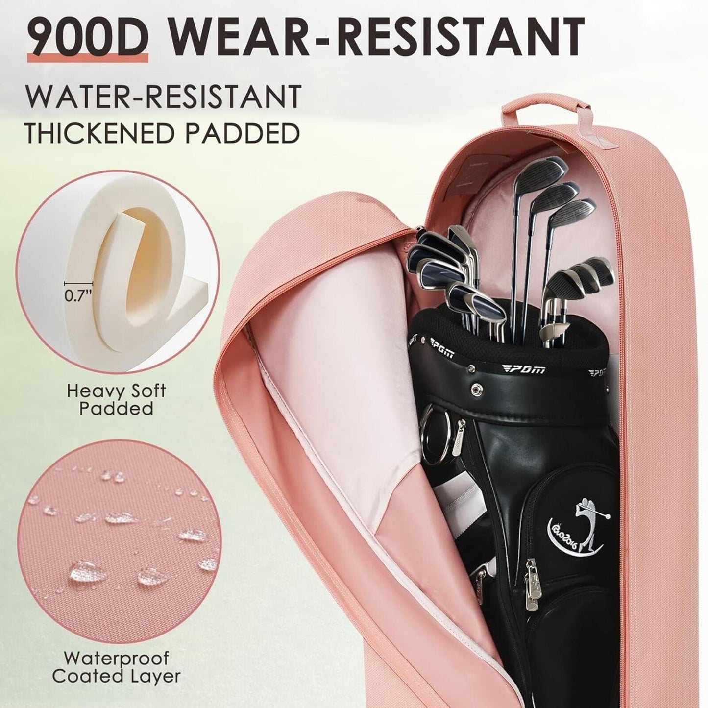 Golf Travel Bag Airline Soft-Foldable w Hard Top Adjustable Rod & Shoulder Strap